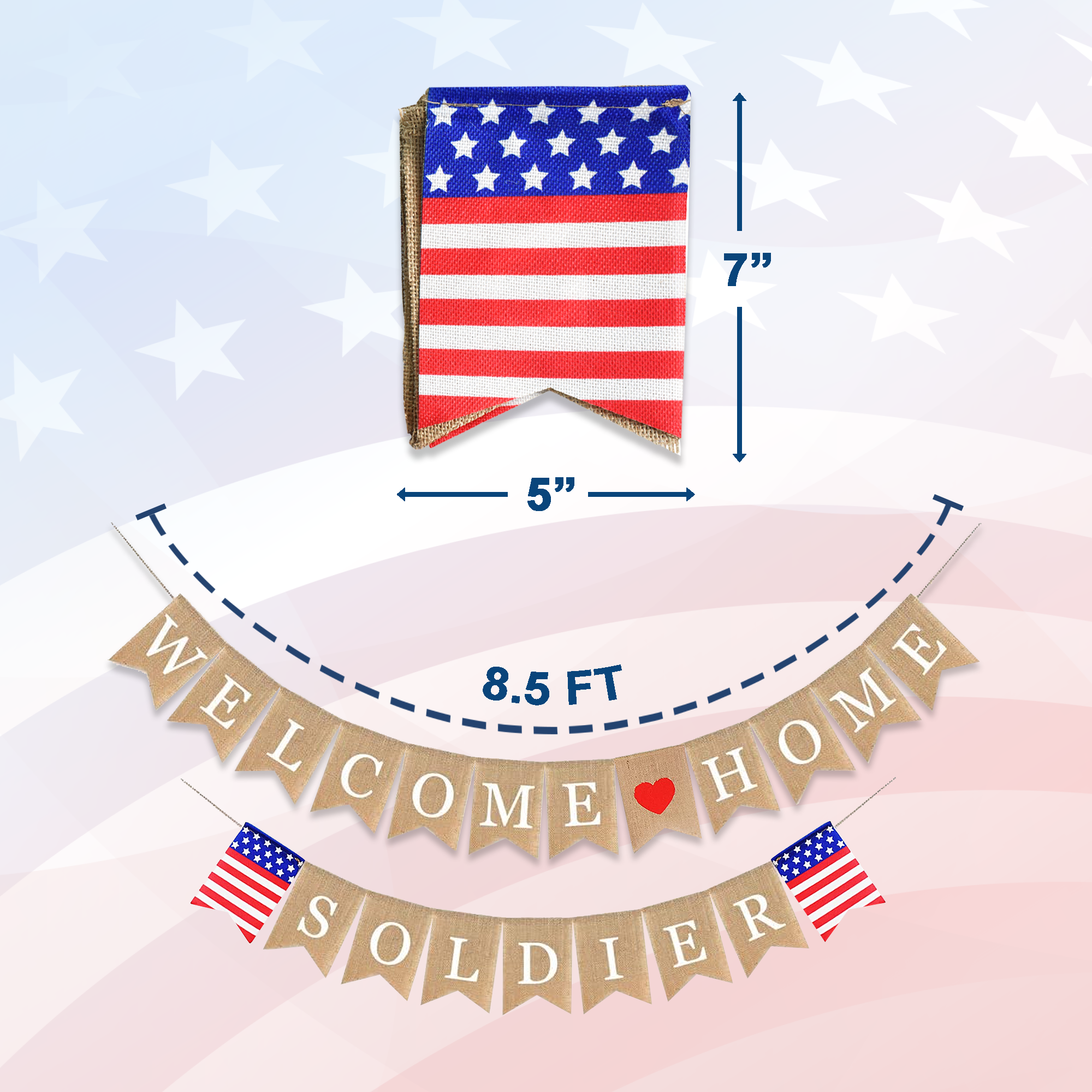 Mandala Crafts Welcome Home Soldier Banner Garland for Military Homecoming Decorations - Burlap Patriotic Military Welcome Home Banner Sign