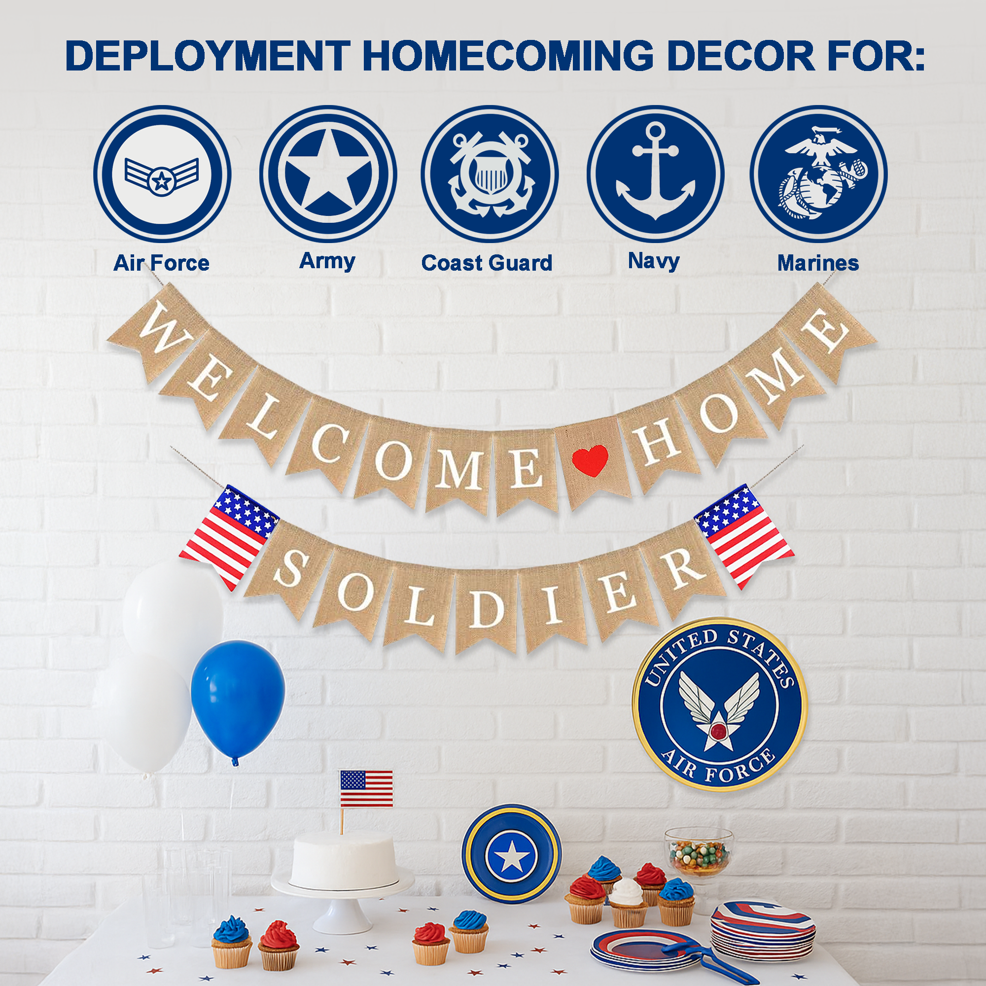 Mandala Crafts Welcome Home Soldier Banner Garland for Military Homecoming Decorations - Burlap Patriotic Military Welcome Home Banner Sign