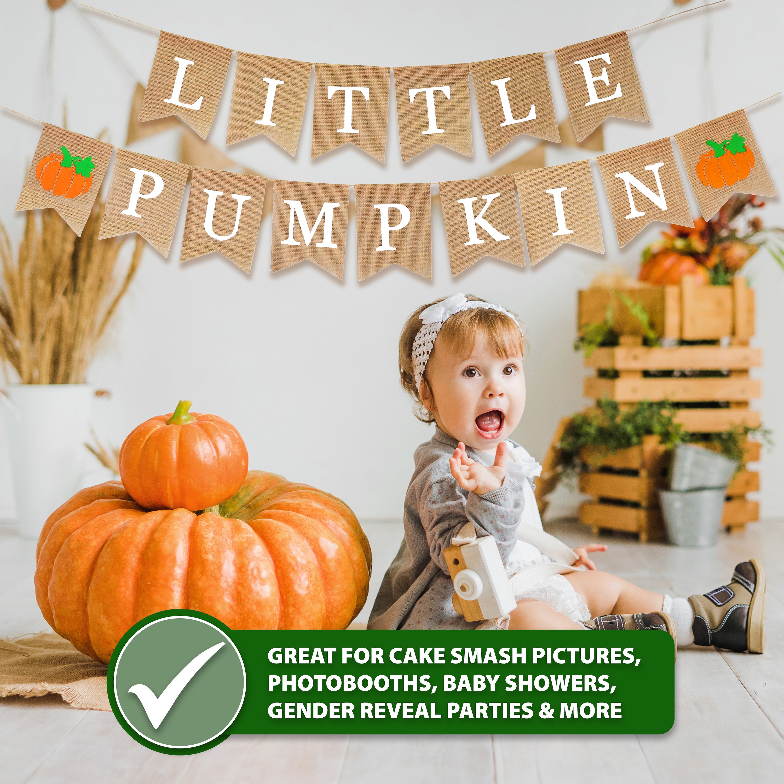 Mandala Crafts Burlap Little Pumpkin Banner for Little Pumpkin Baby Shower Decorations - Jute Little Pumpkin Garland for Birthday Fall Gender Reveal Party