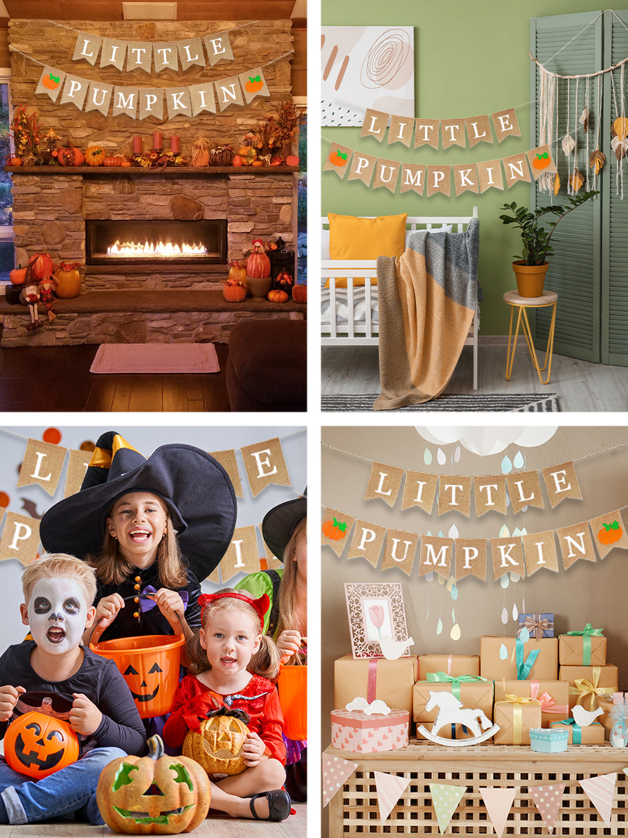Mandala Crafts Burlap Little Pumpkin Banner for Little Pumpkin Baby Shower Decorations - Jute Little Pumpkin Garland for Birthday Fall Gender Reveal Party