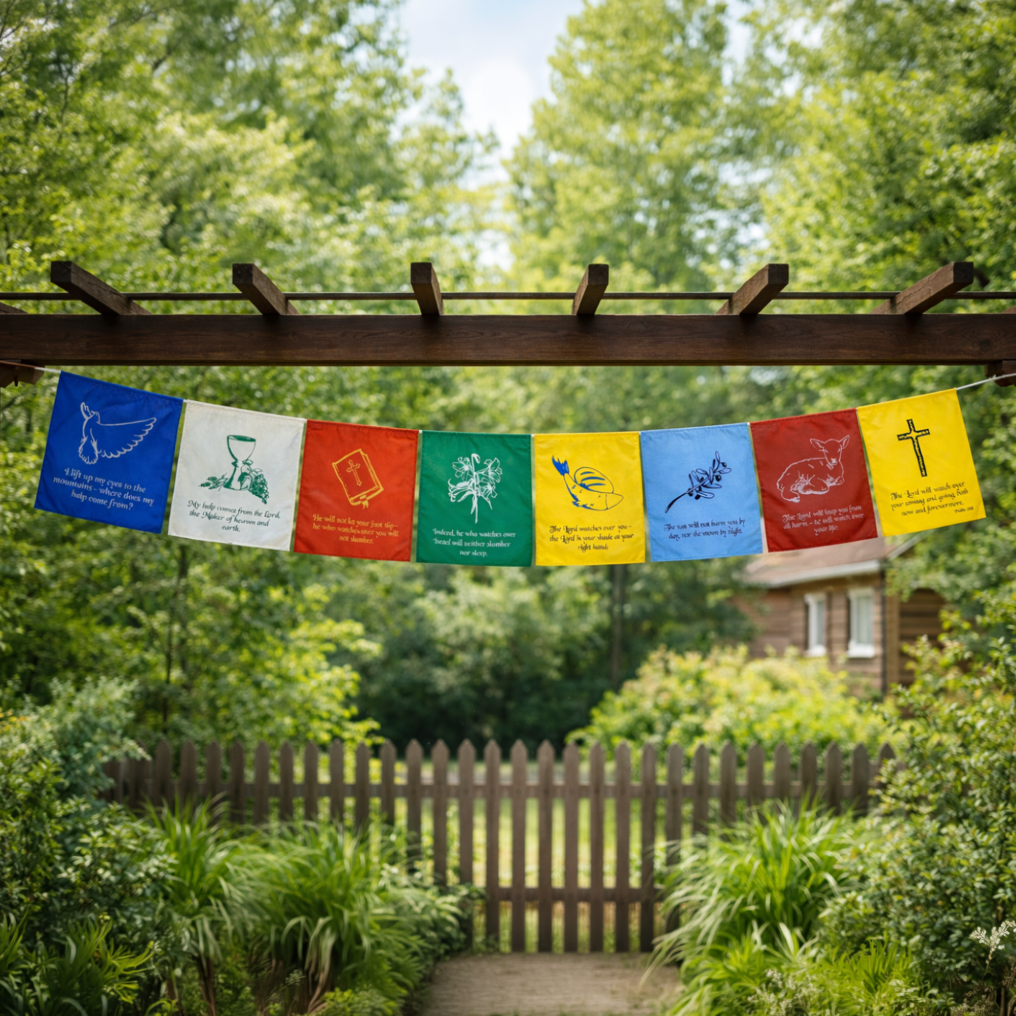 Christian Flag Church Decoration Bible Psalm 121 Faith Banner Worship Prayer Flags for Nursery Wall Wedding Bulletin Board Garden Décor