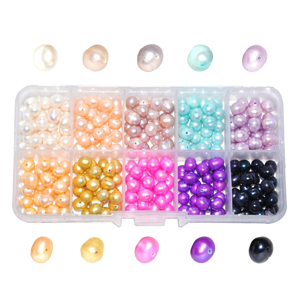 Mudra Crafts Real Freshwater Cultured Pearls for Jewelry Making, Loose Bulk Predrilled Bead Kit