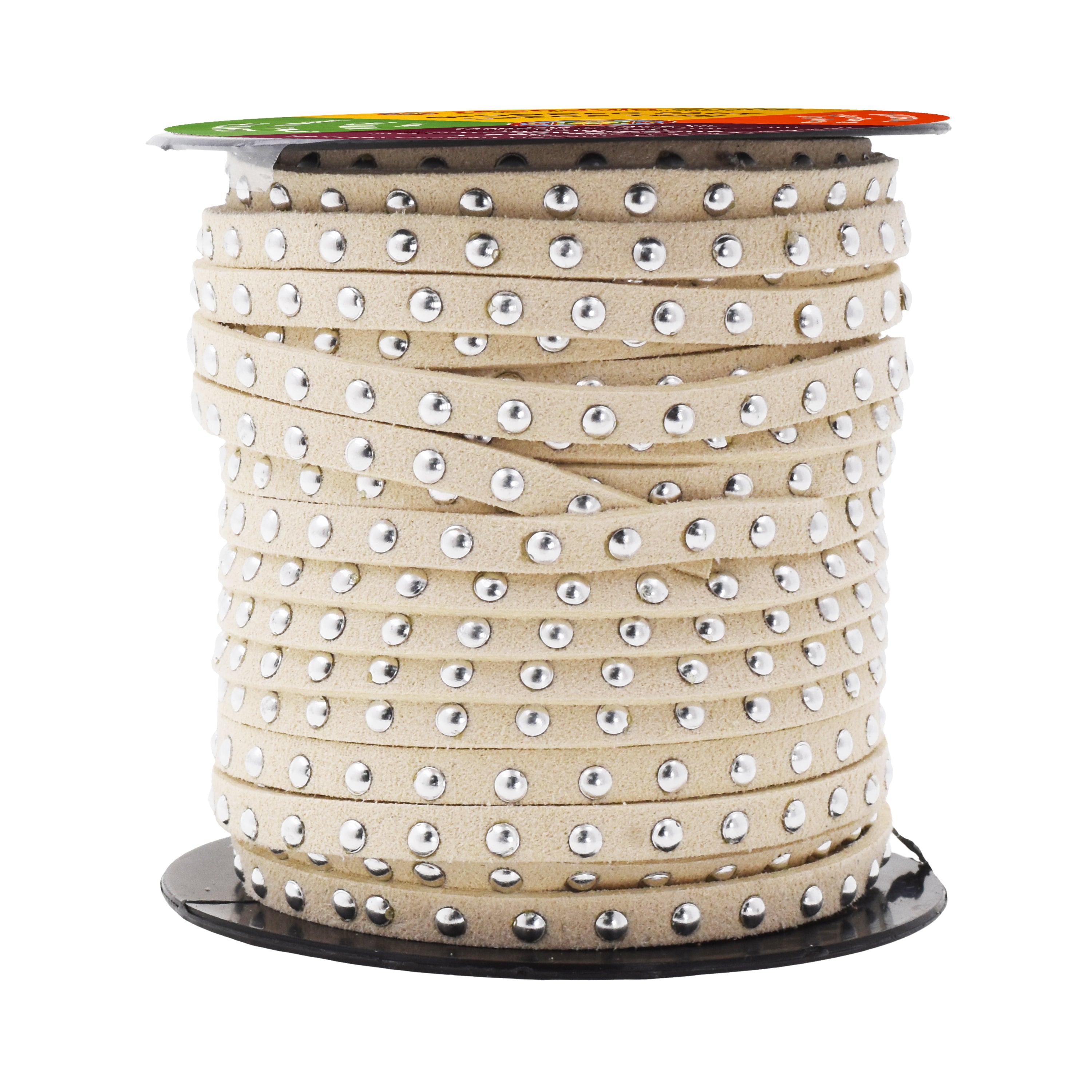 5mm Studded Faux Suede Cord Rope for Jewelry Making - 20 Yards Faux Leather Ribbon - Flat Micro Fiber Leather String Faux Leather Lace with Rivets