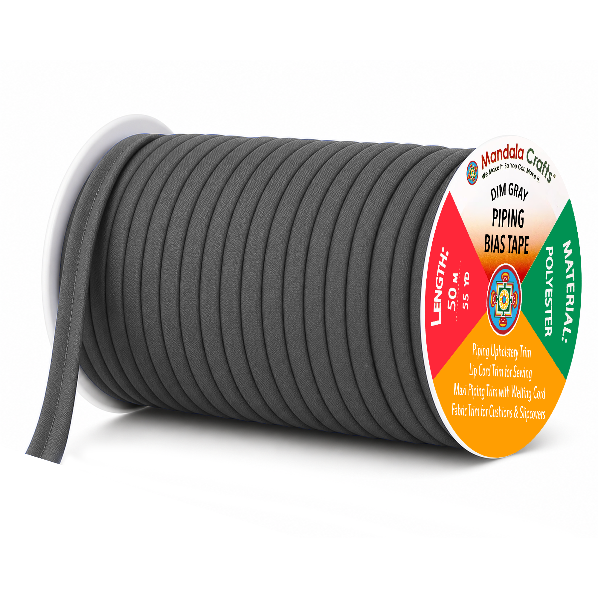 55 Yards Maxi Piping Trim with Welting Cord - 1/2 Inch Maxi Piping Bias Tape for Sewing - Lip Cord Trim by The Yard for Upholstery Trimming