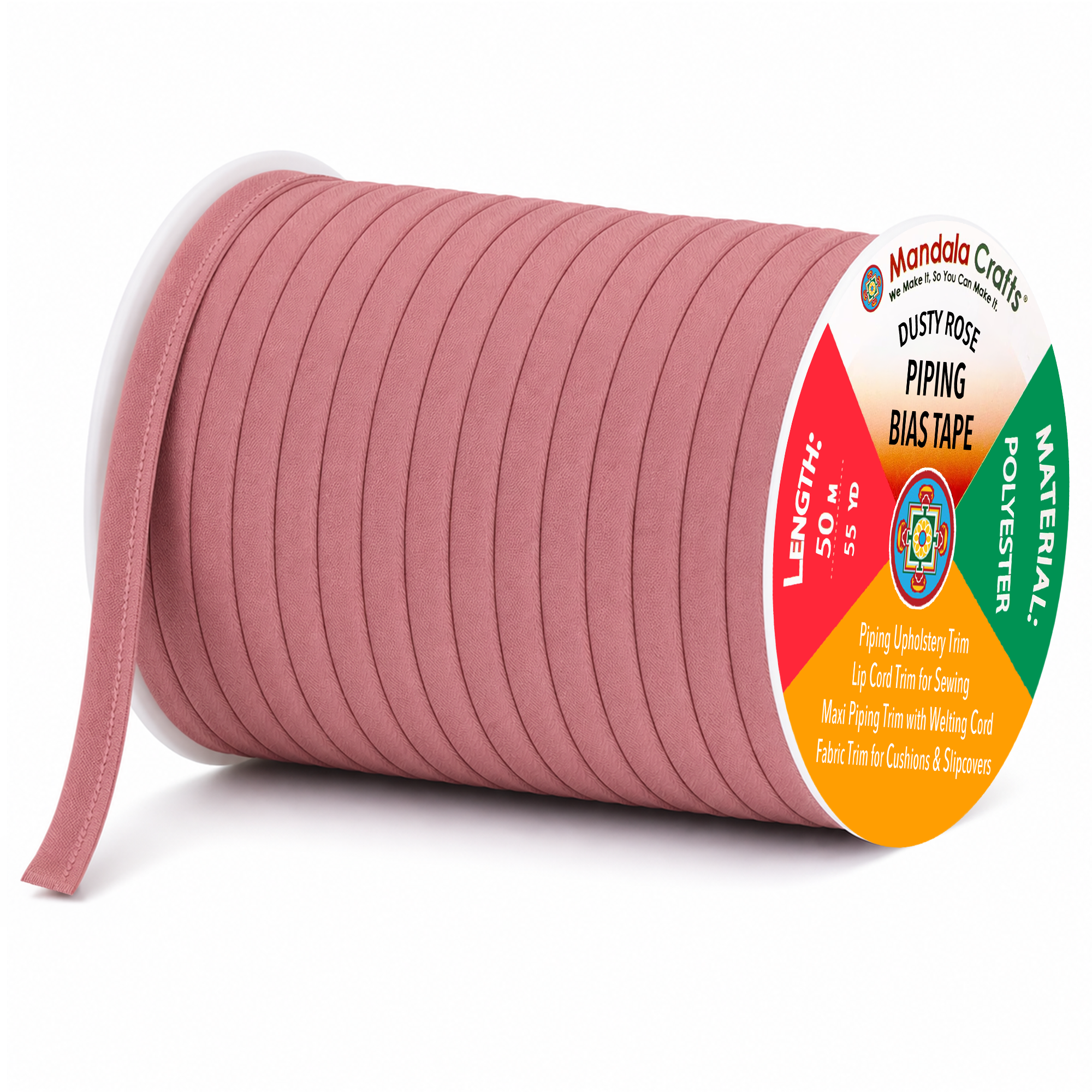 55 Yards Maxi Piping Trim with Welting Cord - 1/2 Inch Maxi Piping Bias Tape for Sewing - Lip Cord Trim by The Yard for Upholstery Trimming
