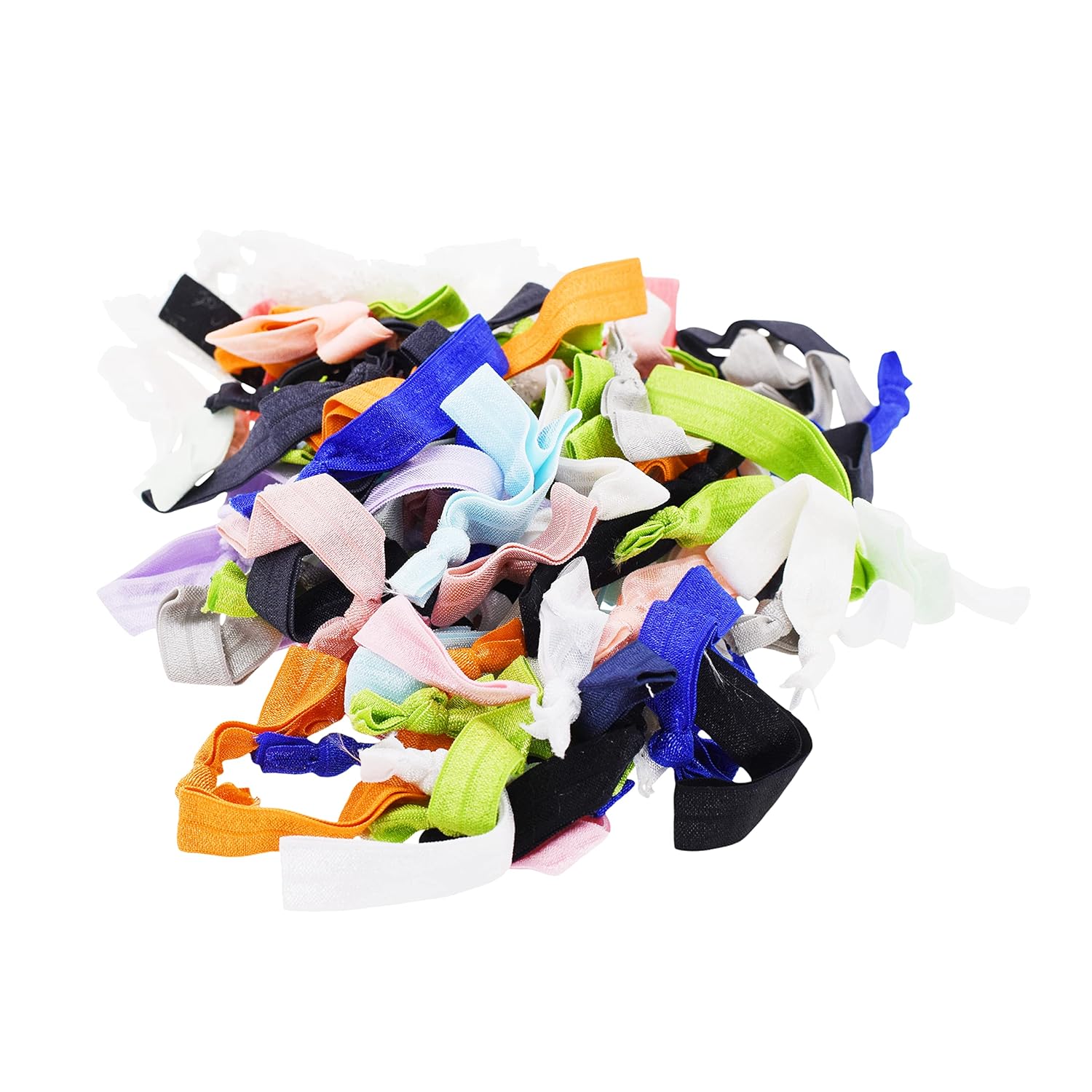 Mandala Crafts Elastic Ribbon Hair Ties for Women Girls - 100 Knotted Elastic Ponytail Holders - Fold-Over Fabric Bracelet Hair Bands No Crease Hair Tie Elastics