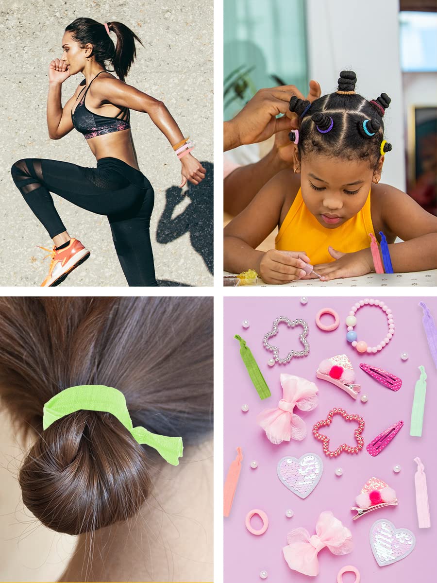 Mandala Crafts Elastic Ribbon Hair Ties for Women Girls - 100 Knotted Elastic Ponytail Holders - Fold-Over Fabric Bracelet Hair Bands No Crease Hair Tie Elastics