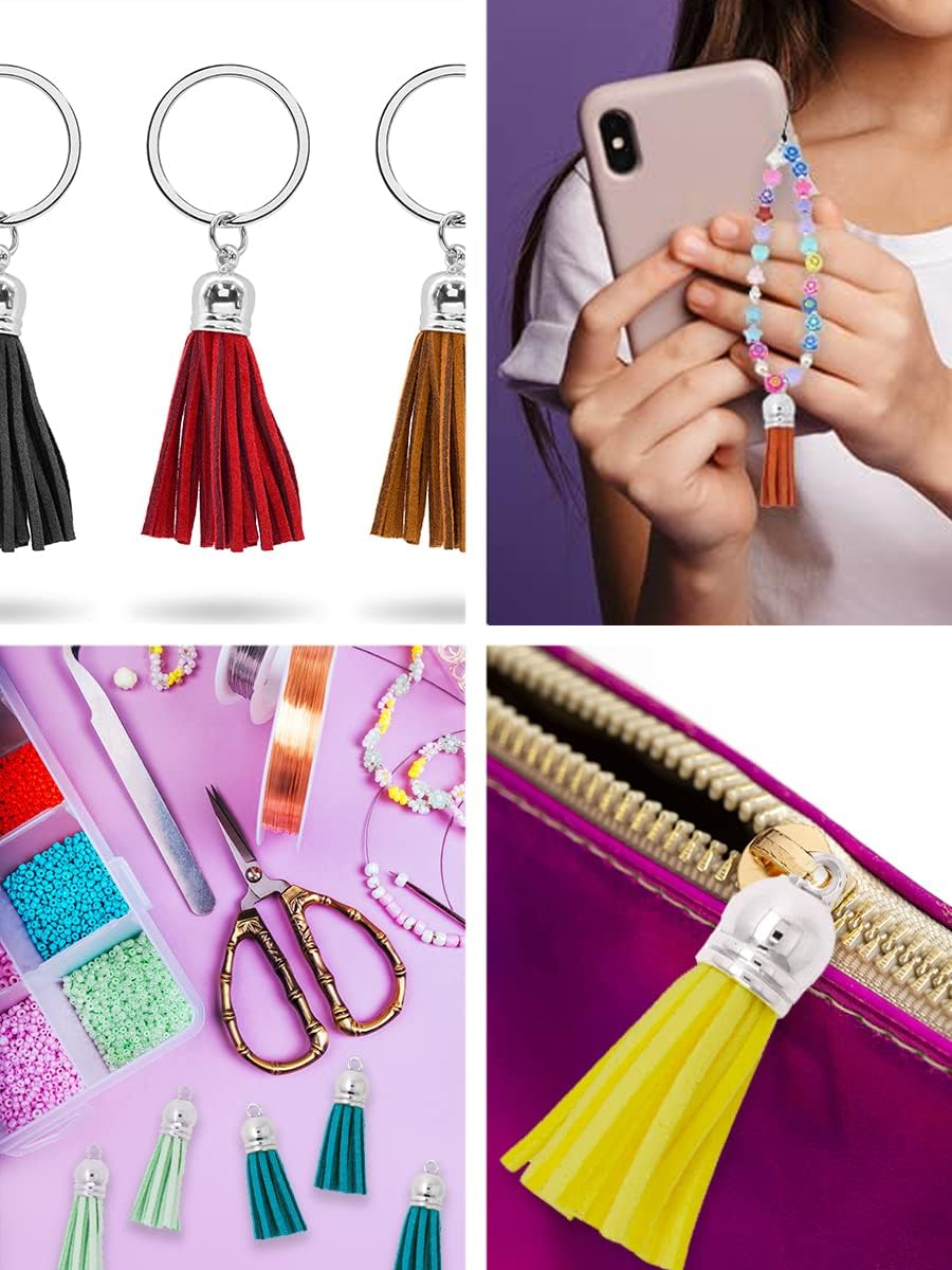 Mandala Crafts Faux Leather Suede Tassel with Loop for Keychains, Jewelry Making, Bookmarks, Books, Gifts, Pillows