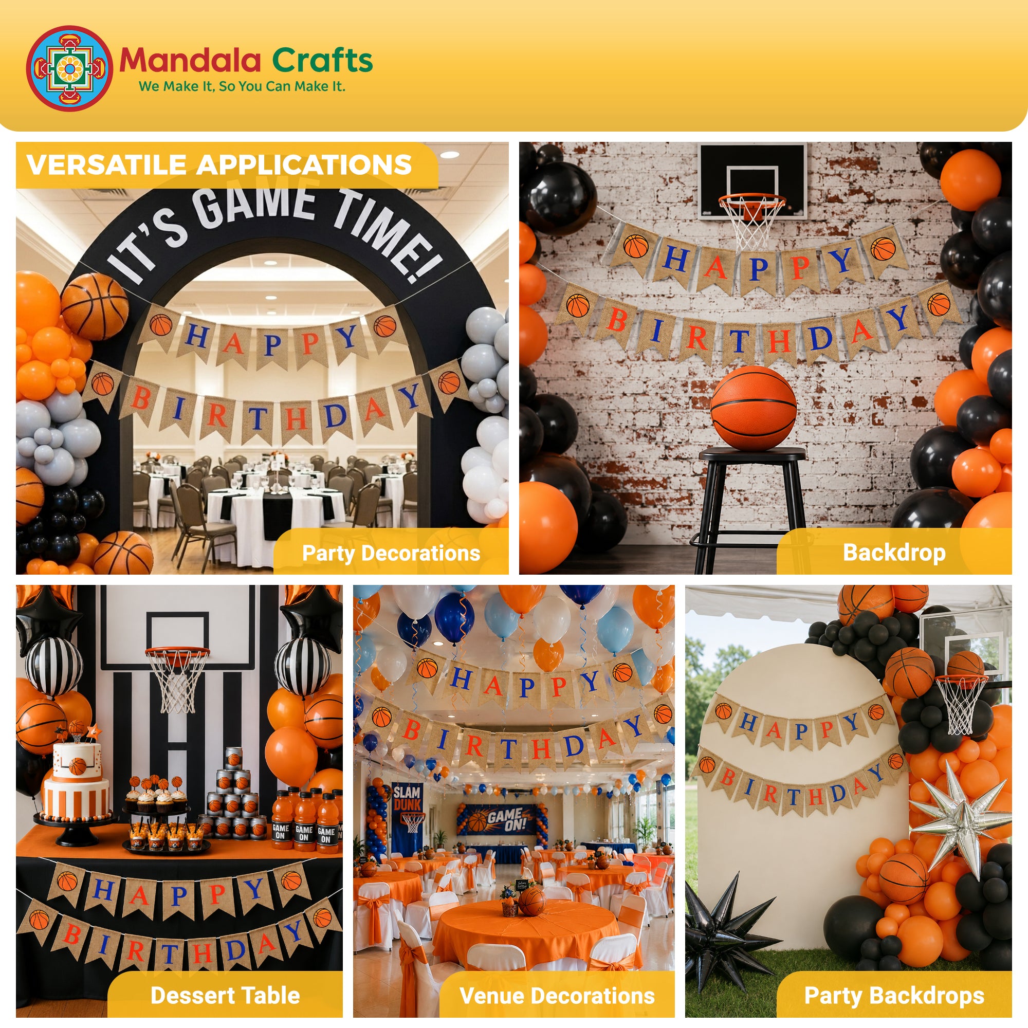 Mandala Crafts Burlap Happy Birthday Banner, Rustic Party Decorations, Jute Sports Theme Birthday Garland Sign for Home, Wall, Mantel & Photo Backdrop