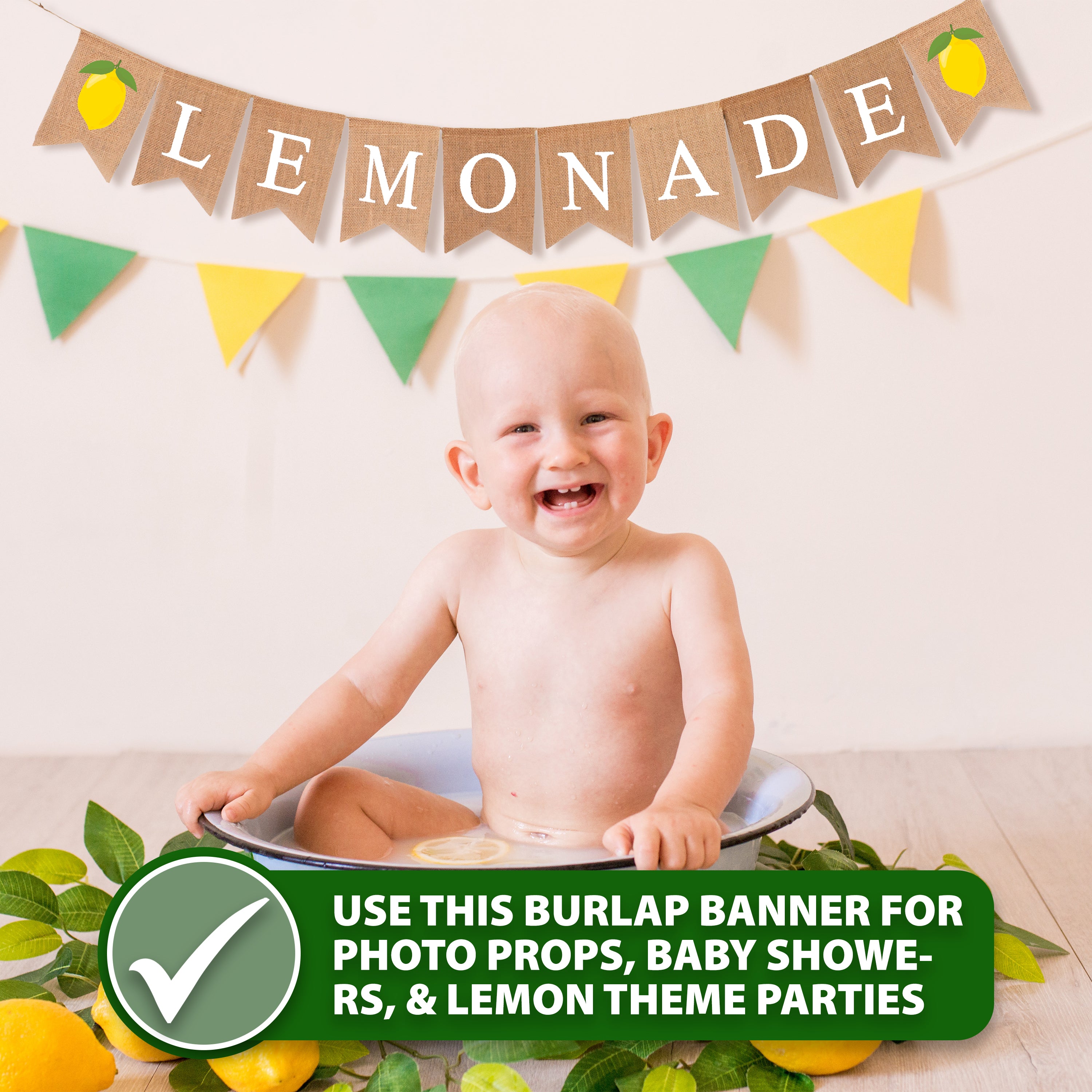 Mandala Crafts Fresh Lemonade Sign for Lemonade Stand Decorations Supplies - Jute Burlap Lemonade Banner for Lemon Birthday Lemonade Party Decorations