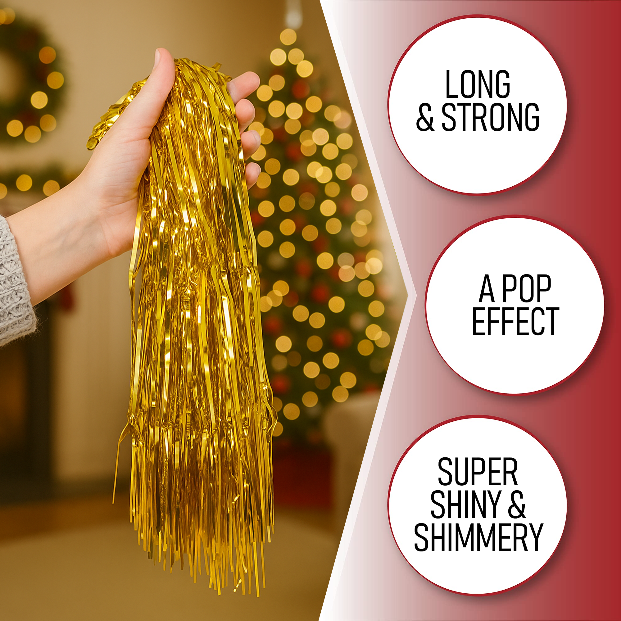 Mandala Crafts Foil Tinsel Fringe Garland Metallic Fringe Banner - 20FT Tinsel Strands Icicles for Christmas Tree Xmas