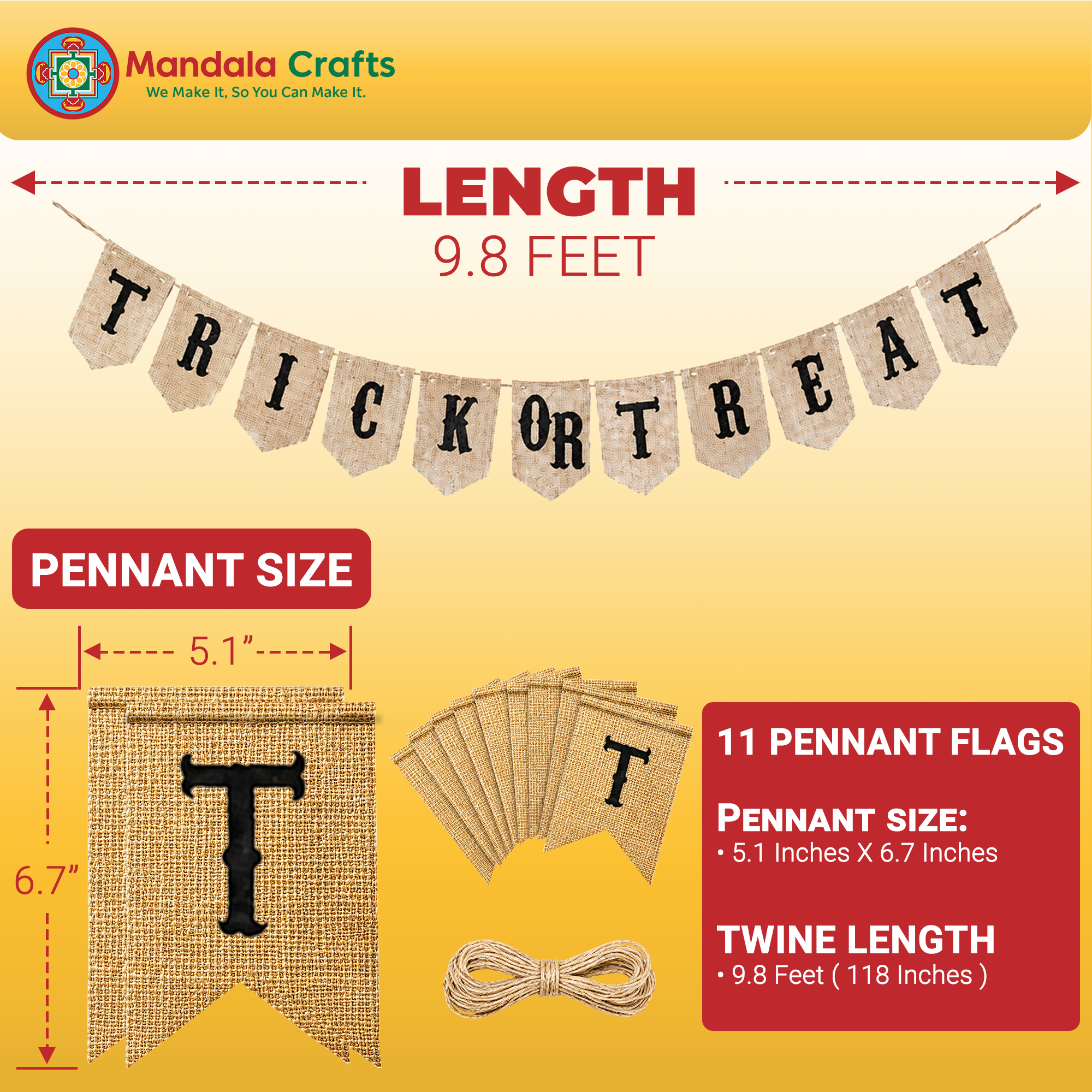 Trick or Treat Halloween Burlap Banner Pennant Garland Bunting for Fireplace Mantle Porch Party Decorations