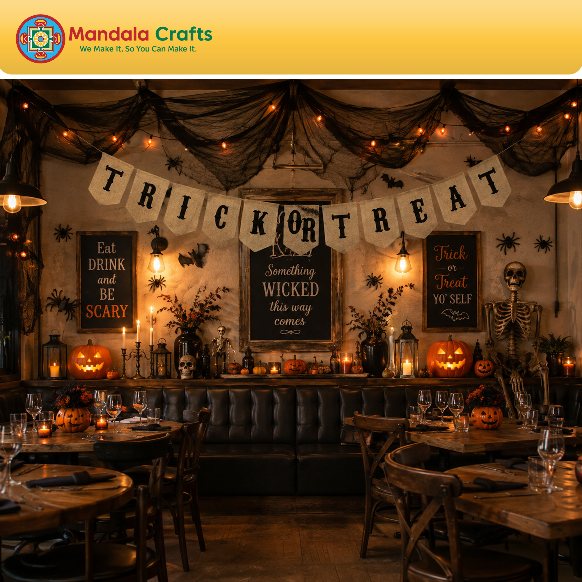 Trick or Treat Halloween Burlap Banner Pennant Garland Bunting for Fireplace Mantle Porch Party Decorations