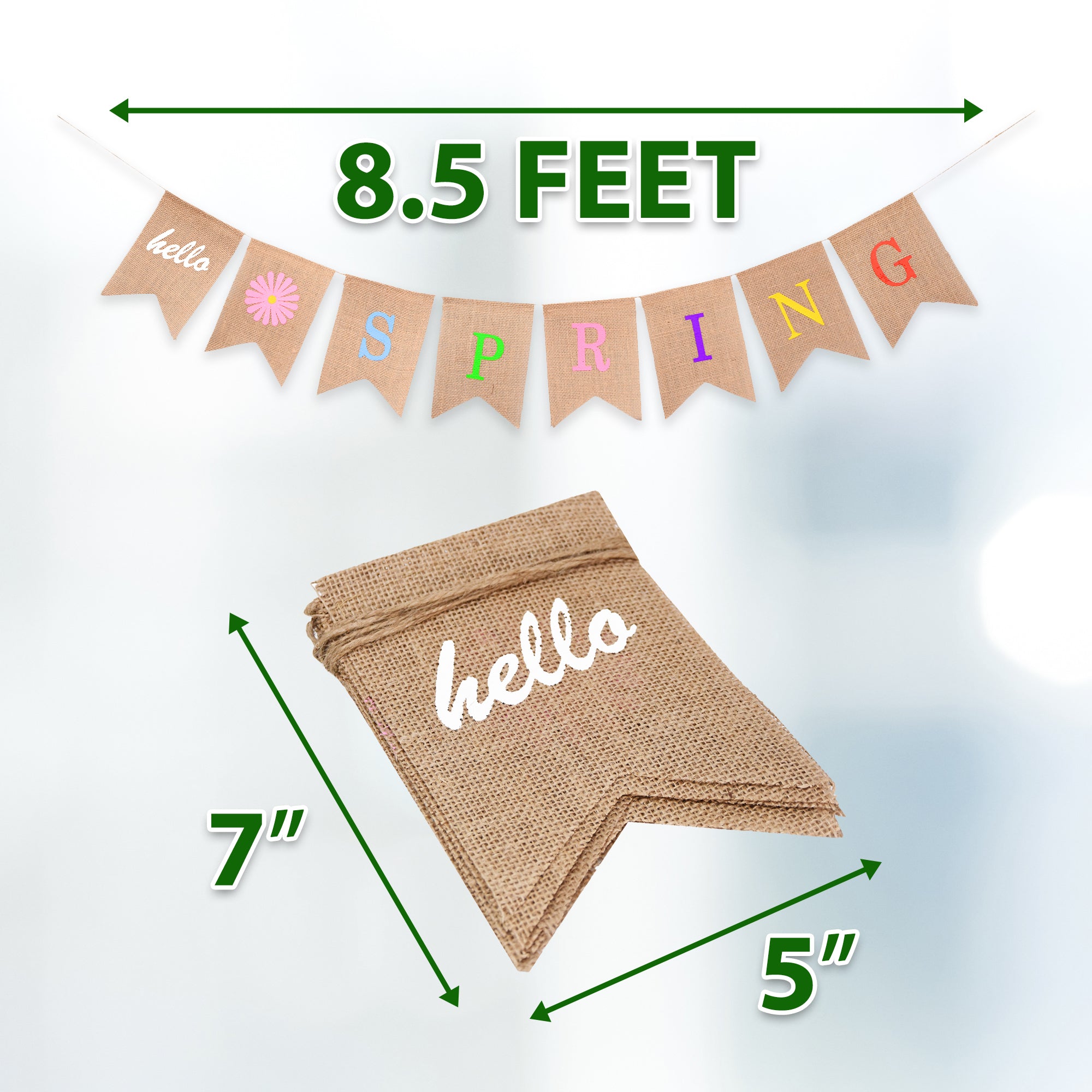 Mandala Crafts Burlap Hello Spring Banner Hello Spring Decorations for Home - Hello Spring Sign Flower Happy Spring Banner Happy Spring Decor for Mantel Fireplace Door