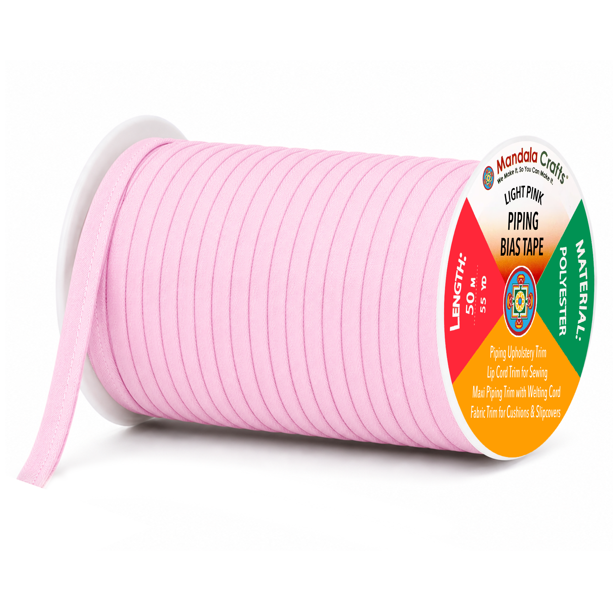 55 Yards Maxi Piping Trim with Welting Cord - 1/2 Inch Maxi Piping Bias Tape for Sewing - Lip Cord Trim by The Yard for Upholstery Trimming