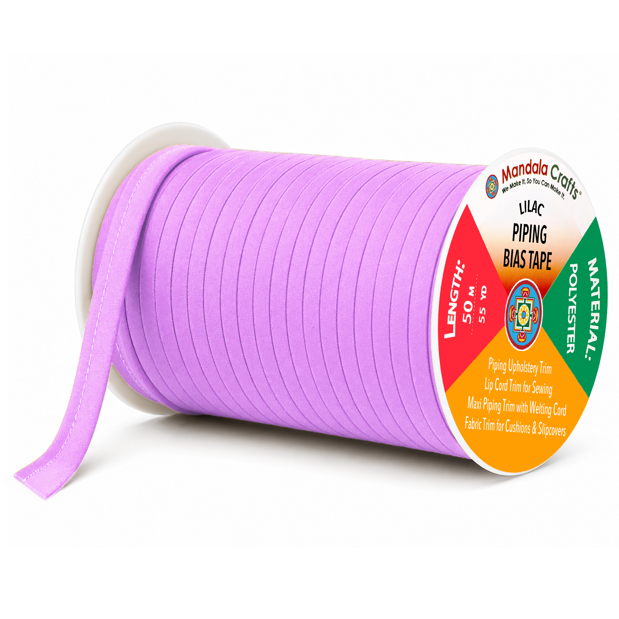 55 Yards Maxi Piping Trim with Welting Cord - 1/2 Inch Maxi Piping Bias Tape for Sewing - Lip Cord Trim by The Yard for Upholstery Trimming