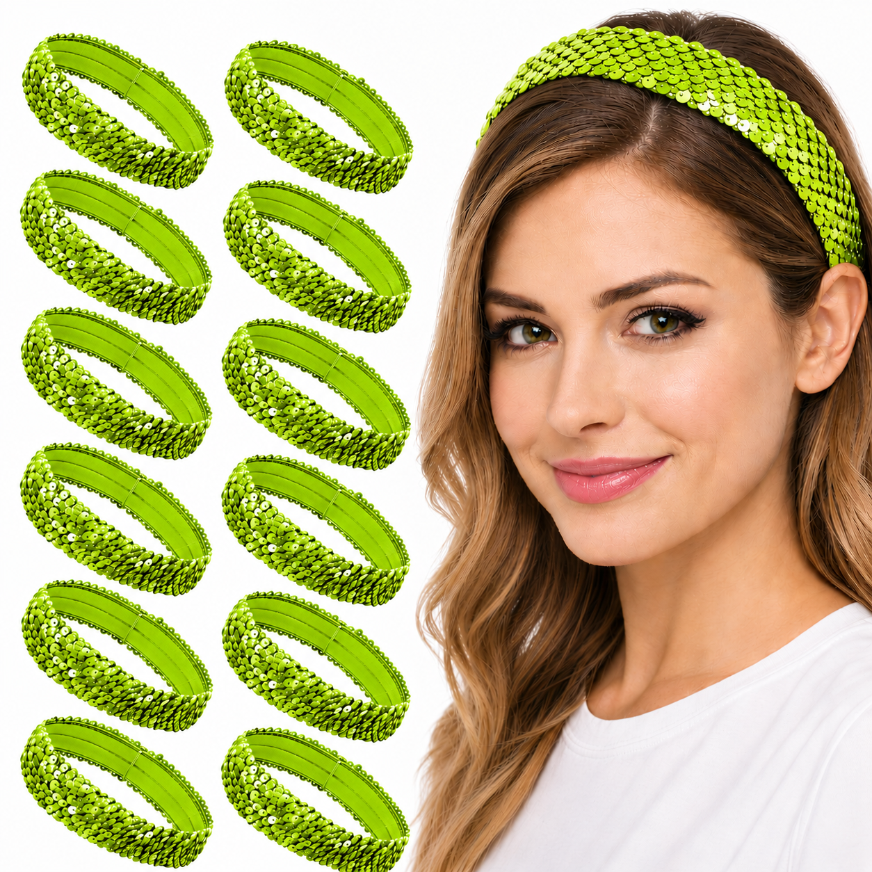 Mandala Crafts Stretch Elastic Sequin Headband, Sparkle Glitter Fashion Head Band 12 Pack Set for Sports, Dance, Party, Women, Girls, Babies
