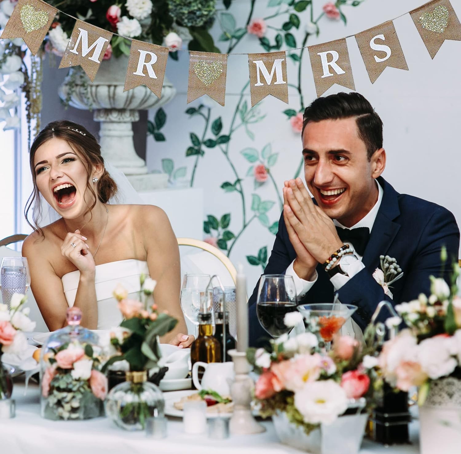 Love is Sweet Sign Banner Mr and Mrs Burlap Banner Sign Rustic Decoration for Wedding Party Table Photobooth Props Home Wall by Mandala Crafts