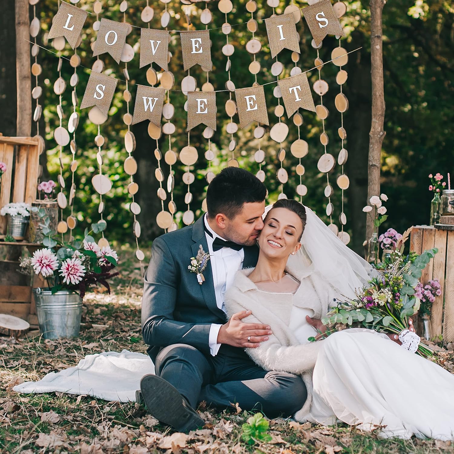 Love is Sweet Sign Banner Mr and Mrs Burlap Banner Sign Rustic Decoration for Wedding Party Table Photobooth Props Home Wall by Mandala Crafts