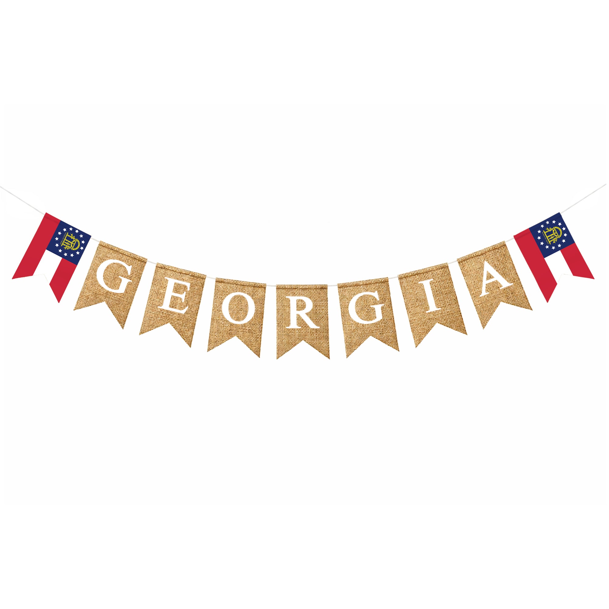 Mandala Crafts Burlap Banner, Rustic State Flag Pennant Decorations, Jute Garland Sign for Western Party, Classroom & Fireplace Mantel Décor