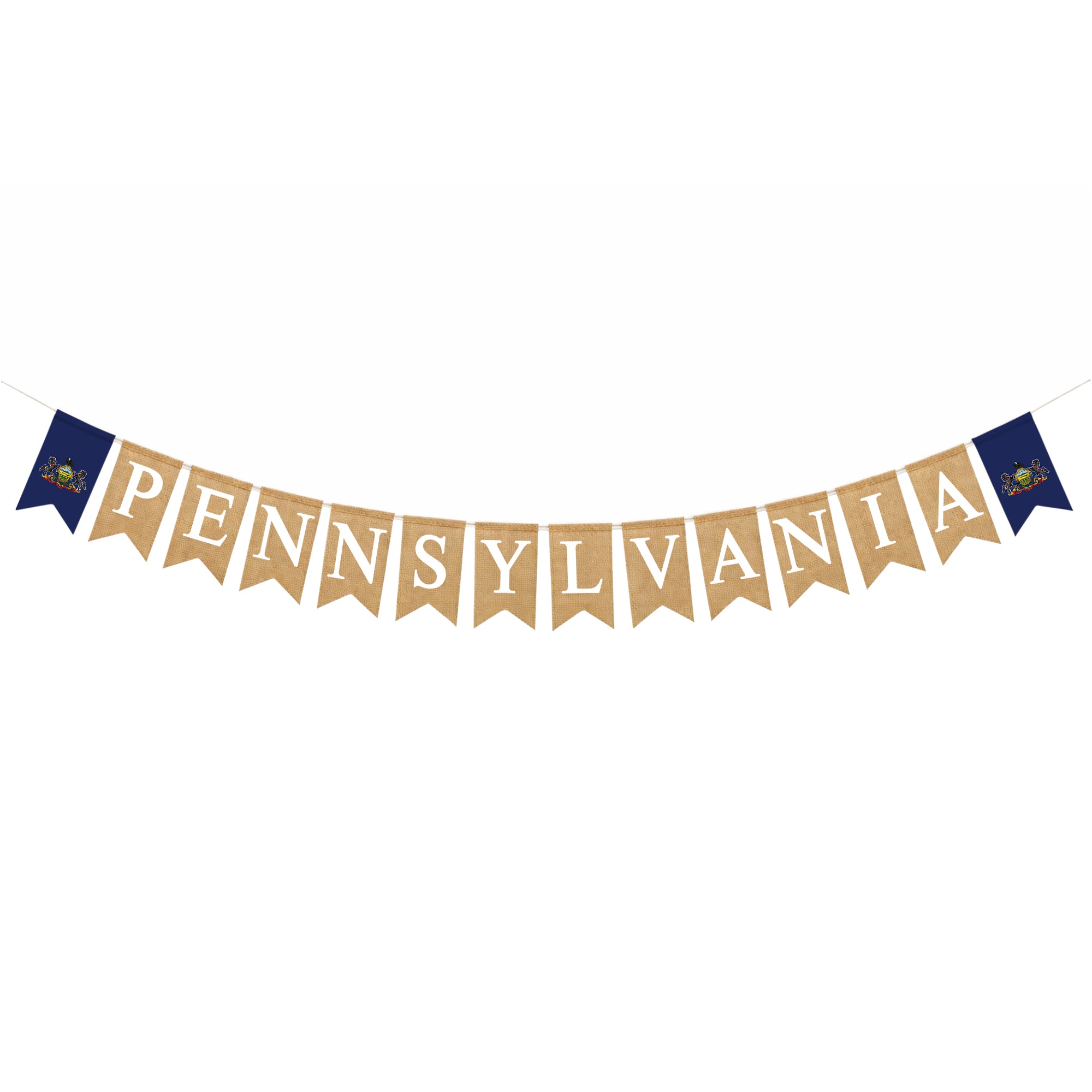 Mandala Crafts Burlap Banner, Rustic State Flag Pennant Decorations, Jute Garland Sign for Western Party, Classroom & Fireplace Mantel Décor
