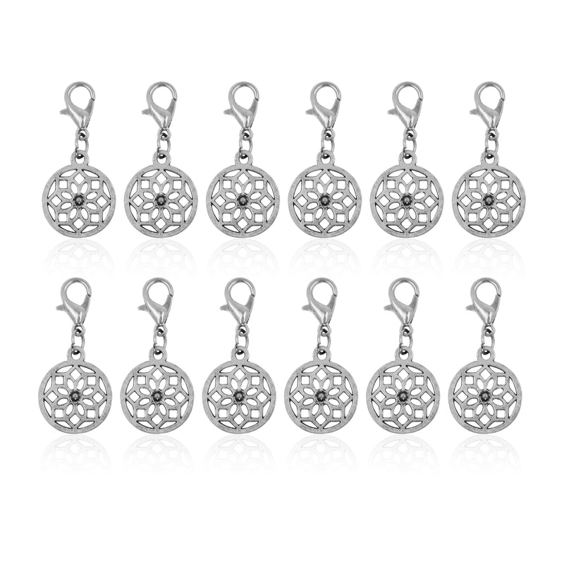 Mandala Crafts Clip On Charms with Lobster Clasp for Bracelet, Necklace, DIY Jewelry; Silver Tone, 12 Assorted PCs