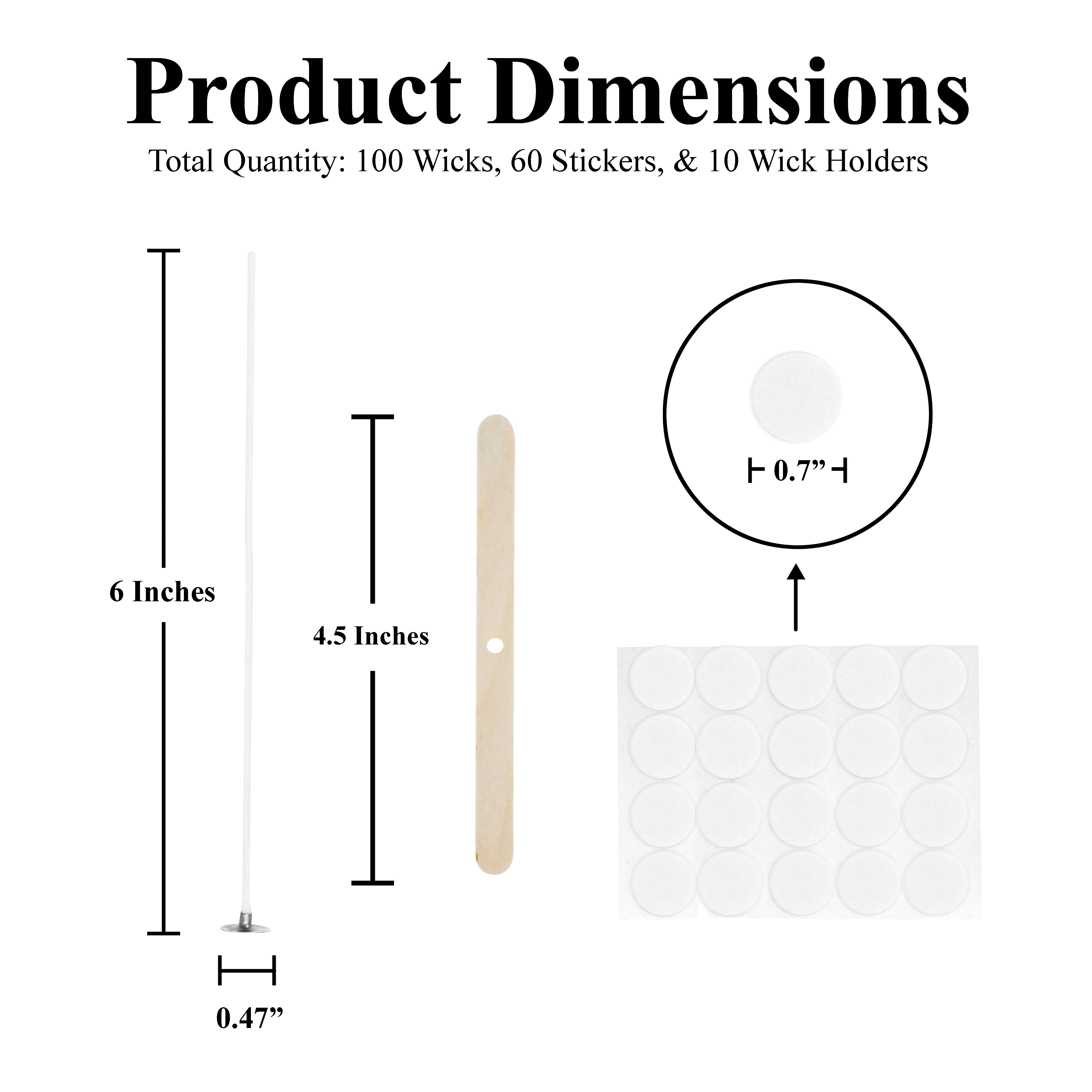 Mandala Crafts 100 Candle Wicks for Candle Making - Candle Wick Candle Making Kit 60 Candle Wick Stickers - Pretabbed Candle Wicks for Candlemaking Soy Wax 10 Wick Holders