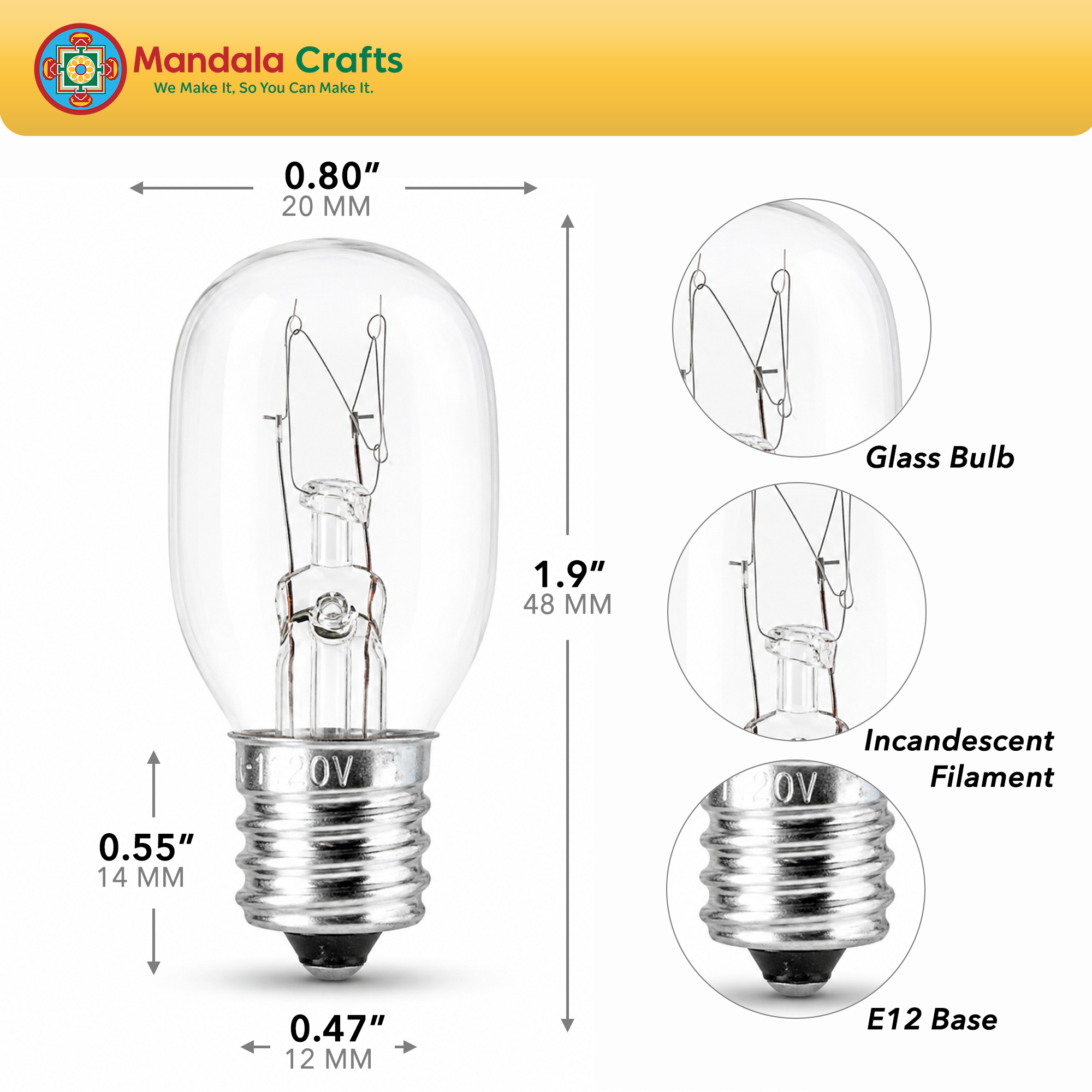 Mandala Crafts 15W E12 C7 Bulbs for Wax Warmers & Himalayan Salt Lamps