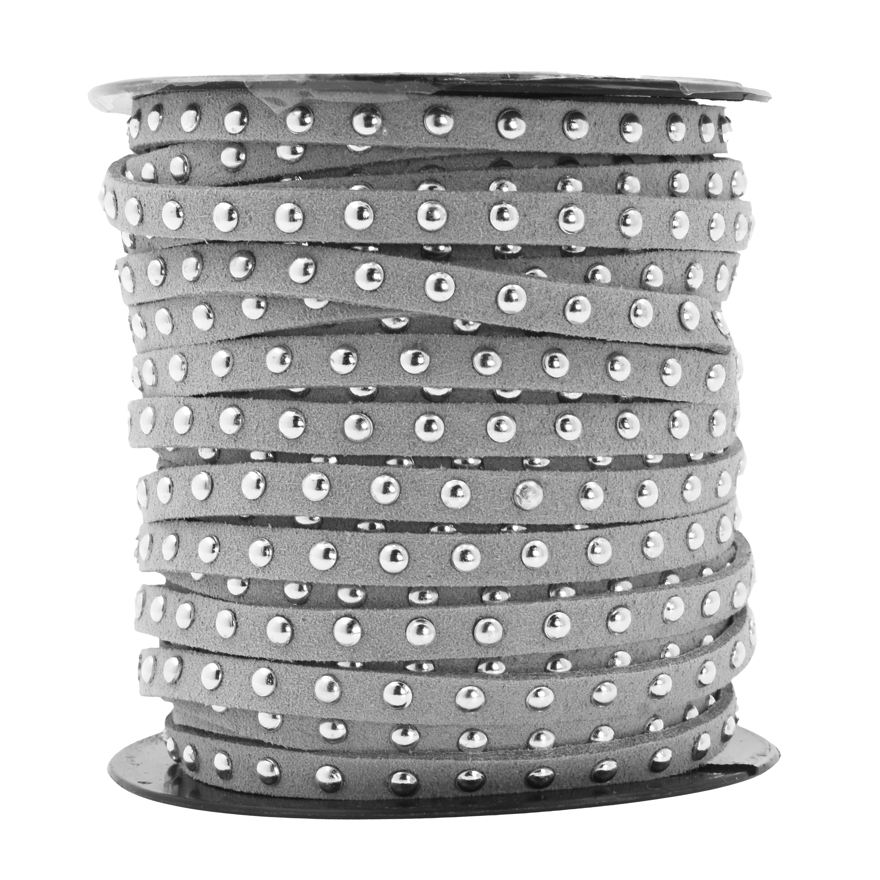 Studded Faux Suede Cord Rope for Jewelry Making - 20 Yards Faux Leather Ribbon - Flat Micro Fiber Leather String Faux Leather Lace with Rivets