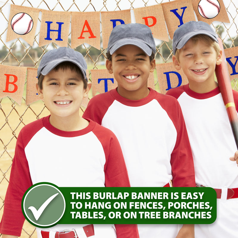 Mandala Crafts Burlap Baseball Birthday Banner for Baseball Birthday Decorations for Boys Men - Happy Birthday Baseball Banner for Theme Sports Birthday Party