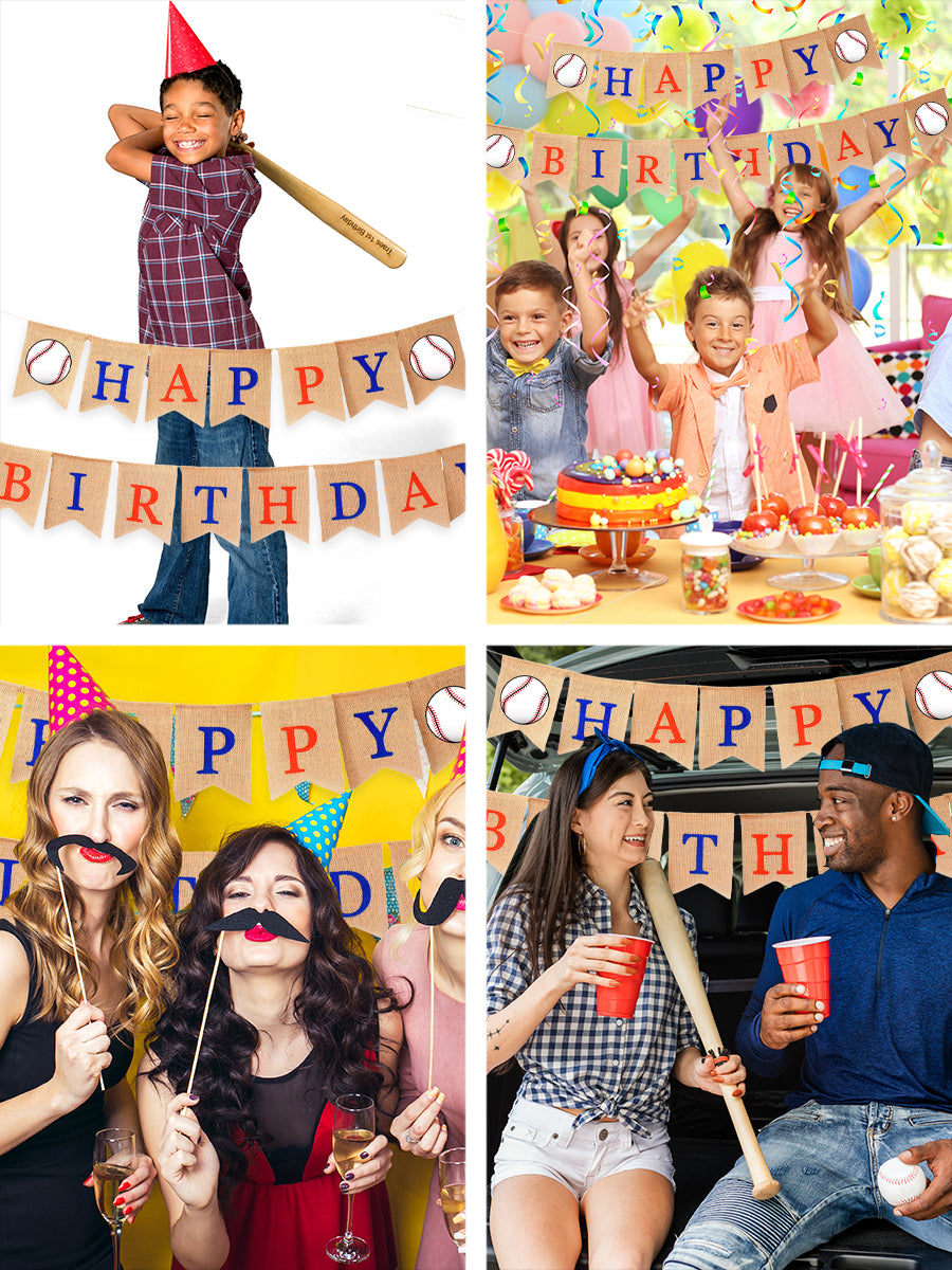 Mandala Crafts Burlap Baseball Birthday Banner for Baseball Birthday Decorations for Boys Men - Happy Birthday Baseball Banner for Theme Sports Birthday Party