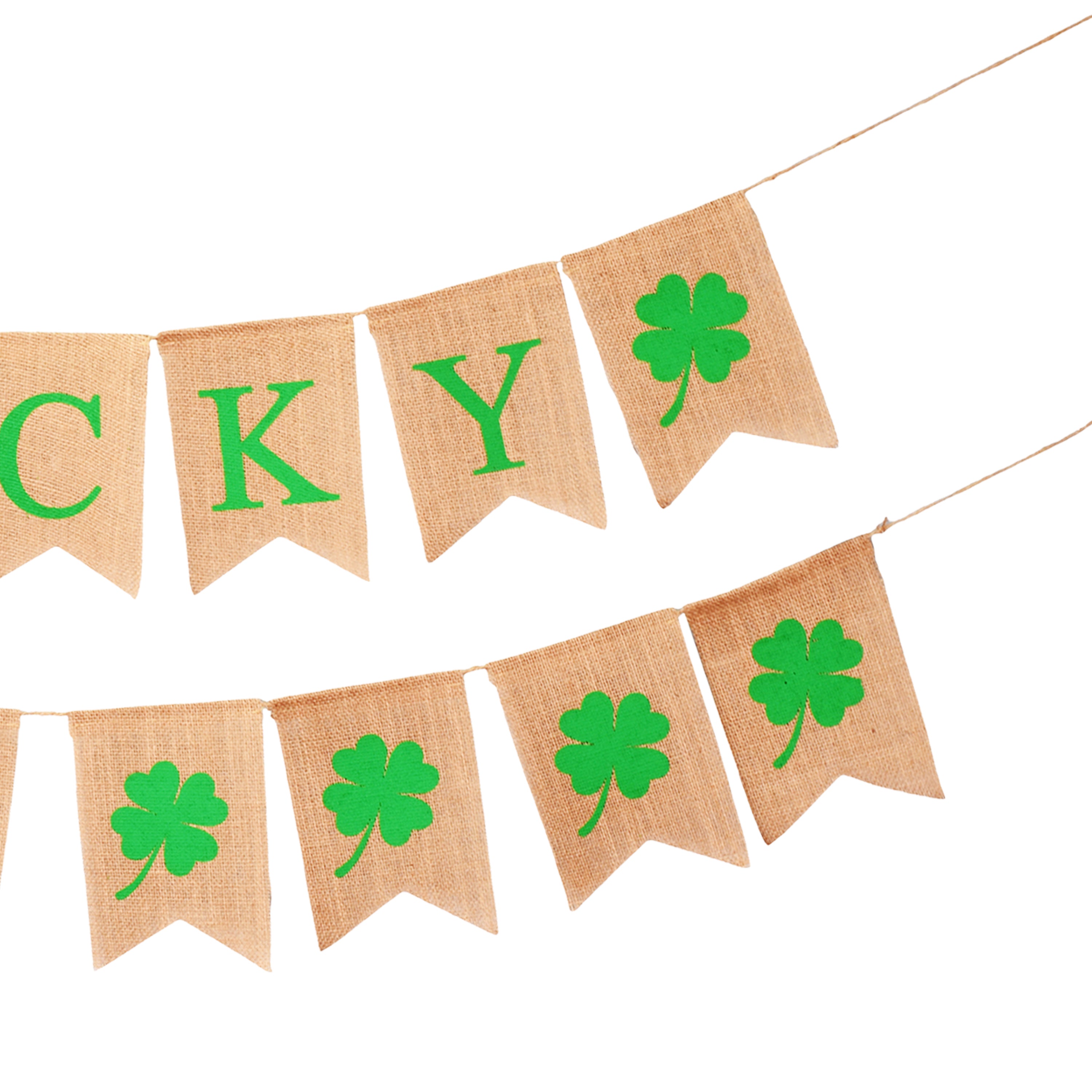 Mandala Crafts Burlap Happy St Patricks Day Banner for St Patricks Day Decorations – Irish Four Leaf Clover Lucky Banner Green Shamrock Garland