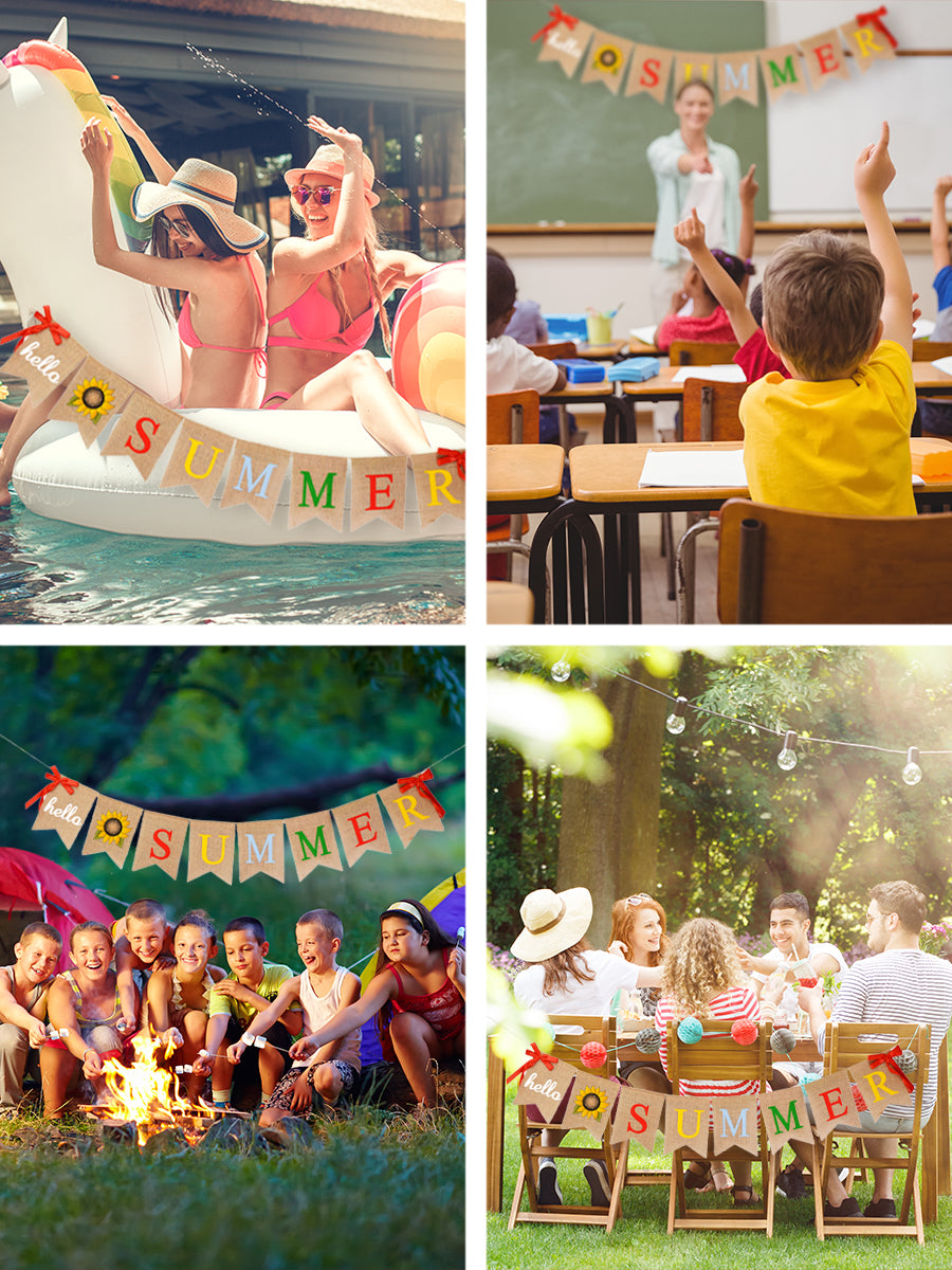 Mandala Crafts Burlap Hello Summer Banner for Summer Party Decorations - Hello Summer Sign Garland Summer Decorations for Home Office Camp Classroom Decor