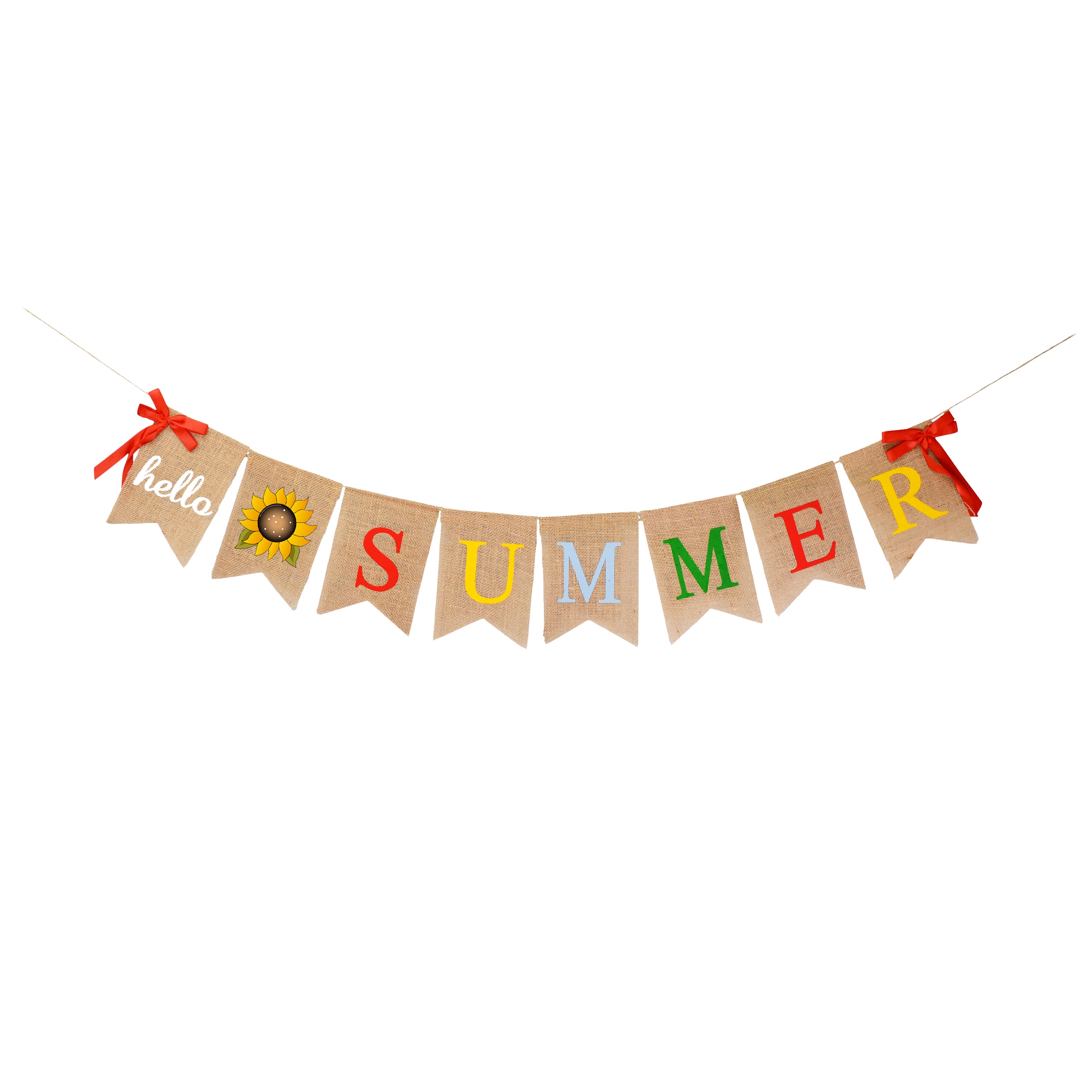 Mandala Crafts Burlap Hello Summer Banner for Summer Party Decorations - Hello Summer Sign Garland Summer Decorations for Home Office Camp Classroom Decor