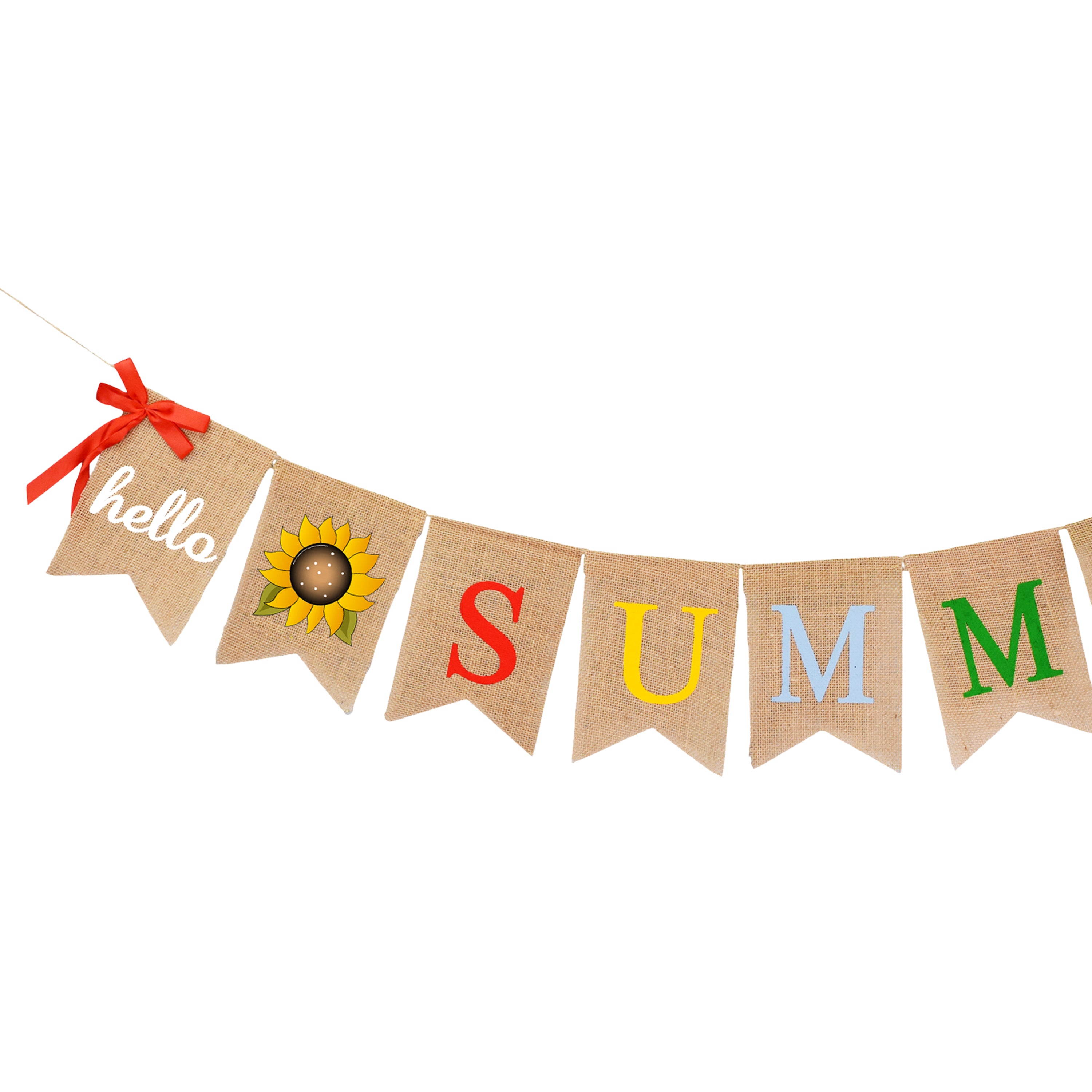Mandala Crafts Burlap Hello Summer Banner for Summer Party Decorations - Hello Summer Sign Garland Summer Decorations for Home Office Camp Classroom Decor