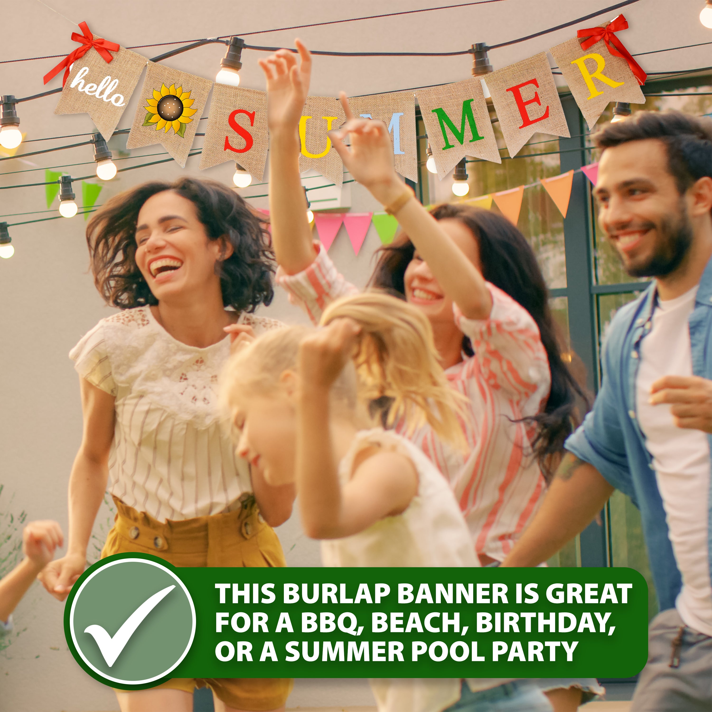 Mandala Crafts Burlap Hello Summer Banner for Summer Party Decorations - Hello Summer Sign Garland Summer Decorations for Home Office Camp Classroom Decor