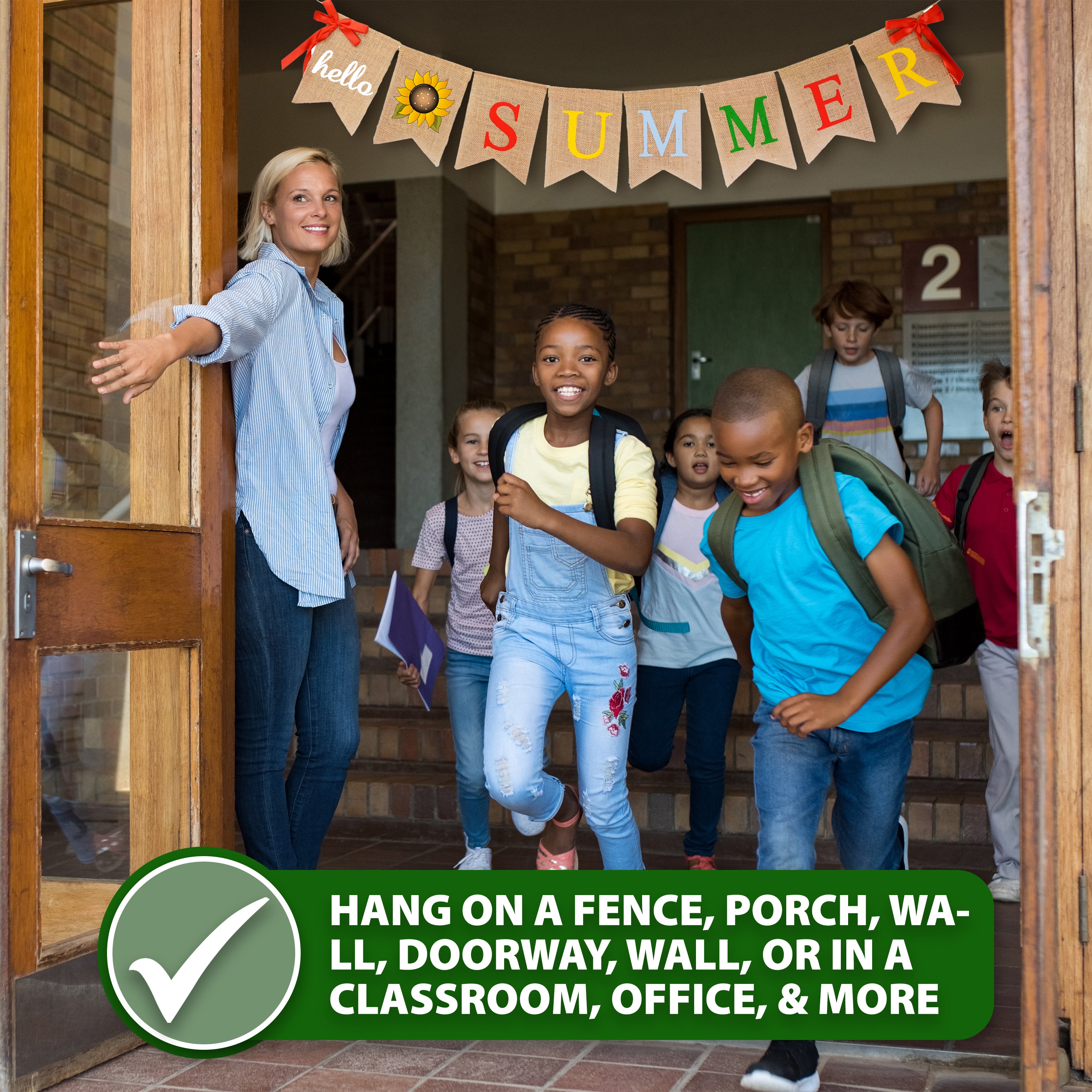 Mandala Crafts Burlap Hello Summer Banner for Summer Party Decorations - Hello Summer Sign Garland Summer Decorations for Home Office Camp Classroom Decor