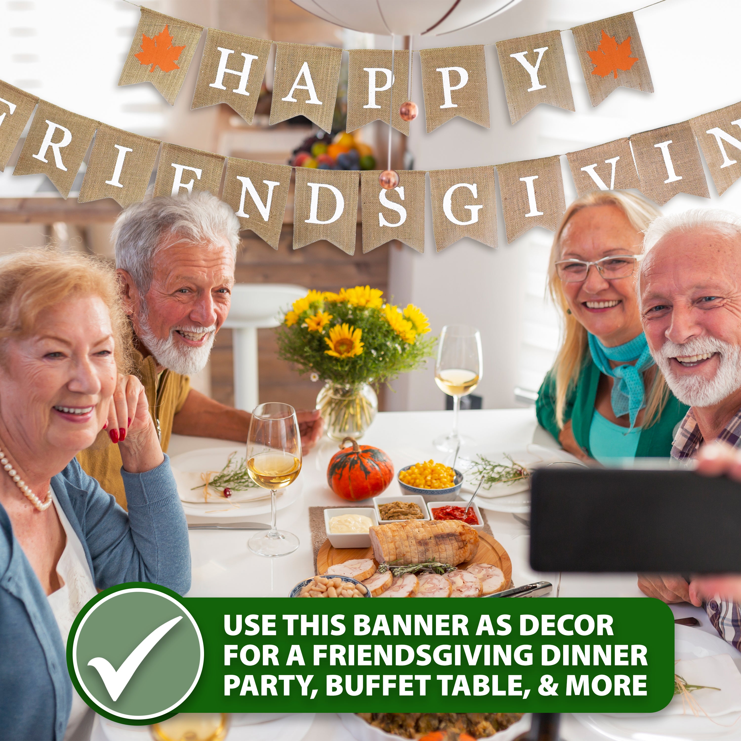 Mandala Crafts Happy Friendsgiving Banner Burlap Garland for Friendsgiving Party Decorations, Friendsgiving Backdrop, Friends Thanksgiving Decorations