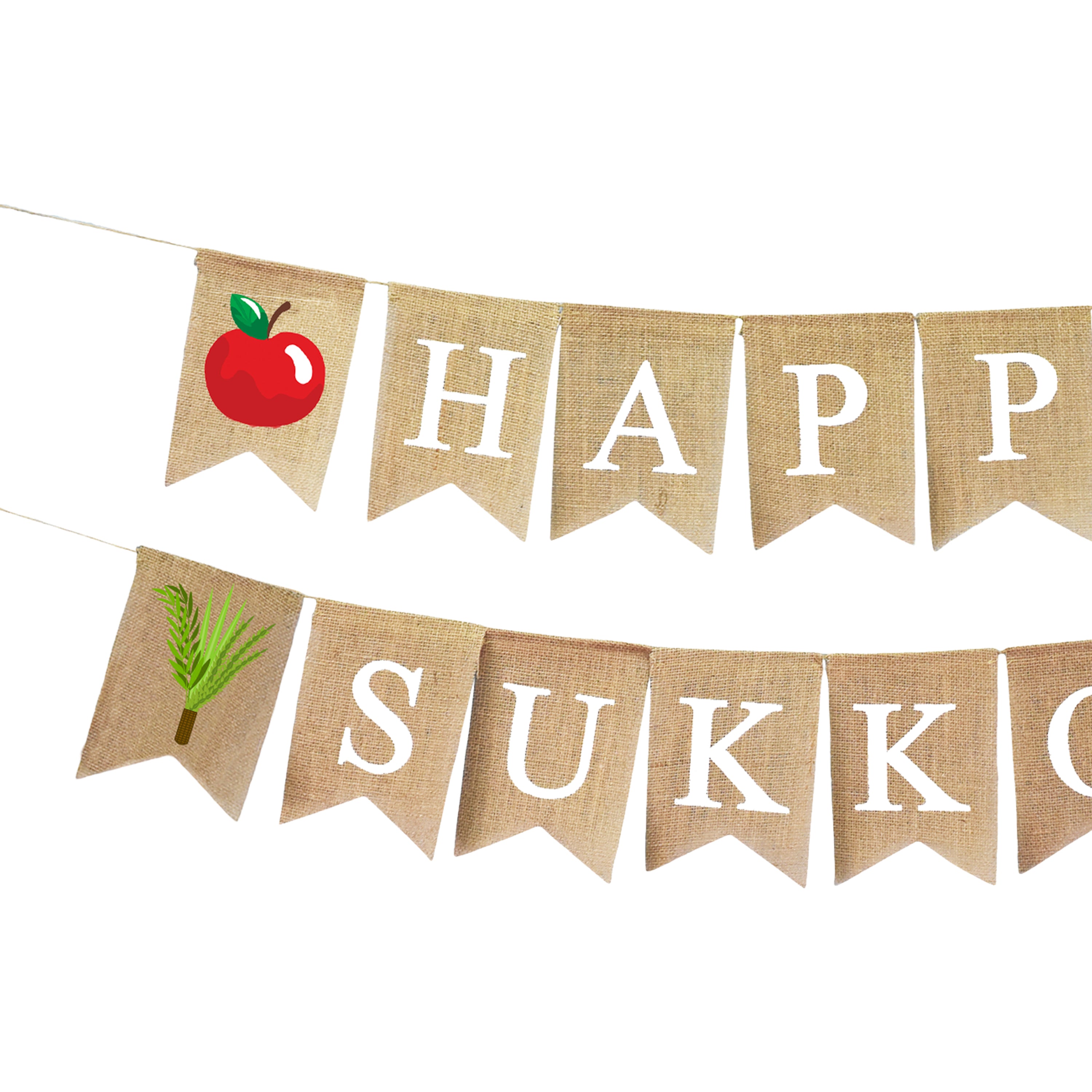 Mandala Crafts Happy Sukkot Banner for Sukkot Decorations Outdoor Indoor Burlap Sukkot Flag – Jute Jewish Holiday Party Bunting Sign for Sukkah Decoration