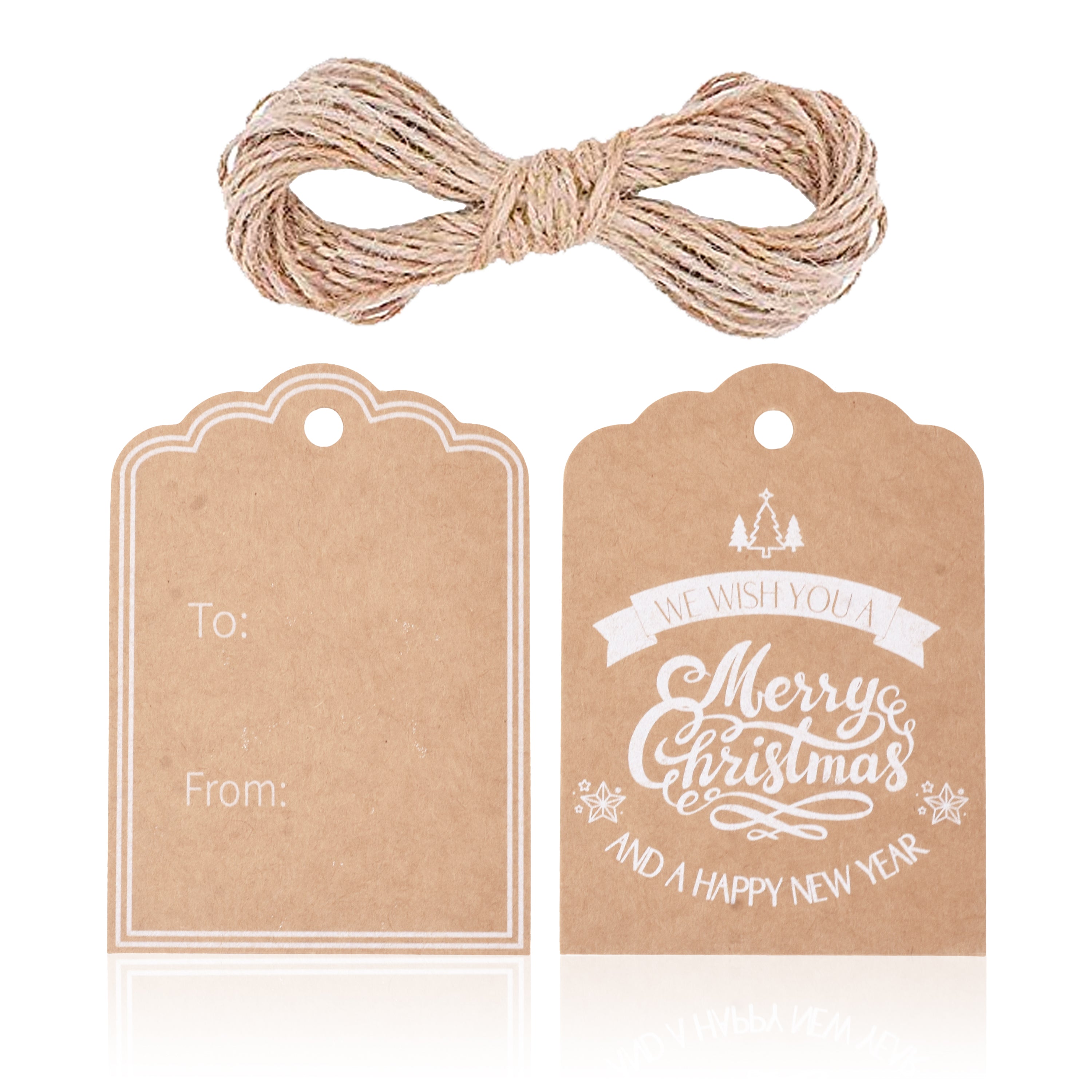 Mandala Crafts Merry Christmas Gift Tags for Presents - to from Merry Christmas Tags with String - 100 Xmas Gift Tags Kraft Paper Hanging Christmas Name Labels