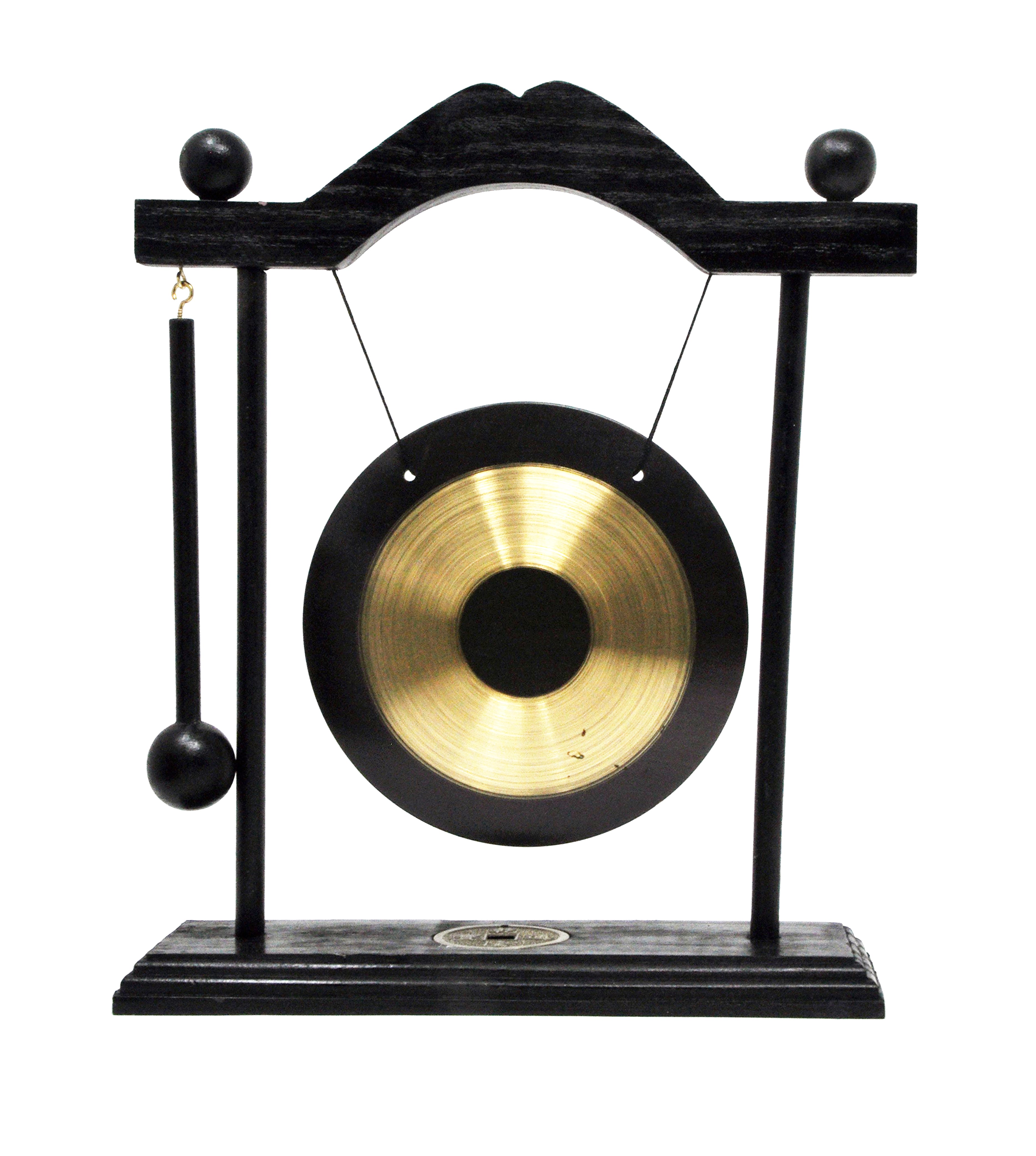 Mandala Crafts Chinese Gong - Mini Gong with Stand - Zen Art Brass Feng Shui Desktop Gong with Stand Asian Gong Bell for Home Decoration Chau Gong