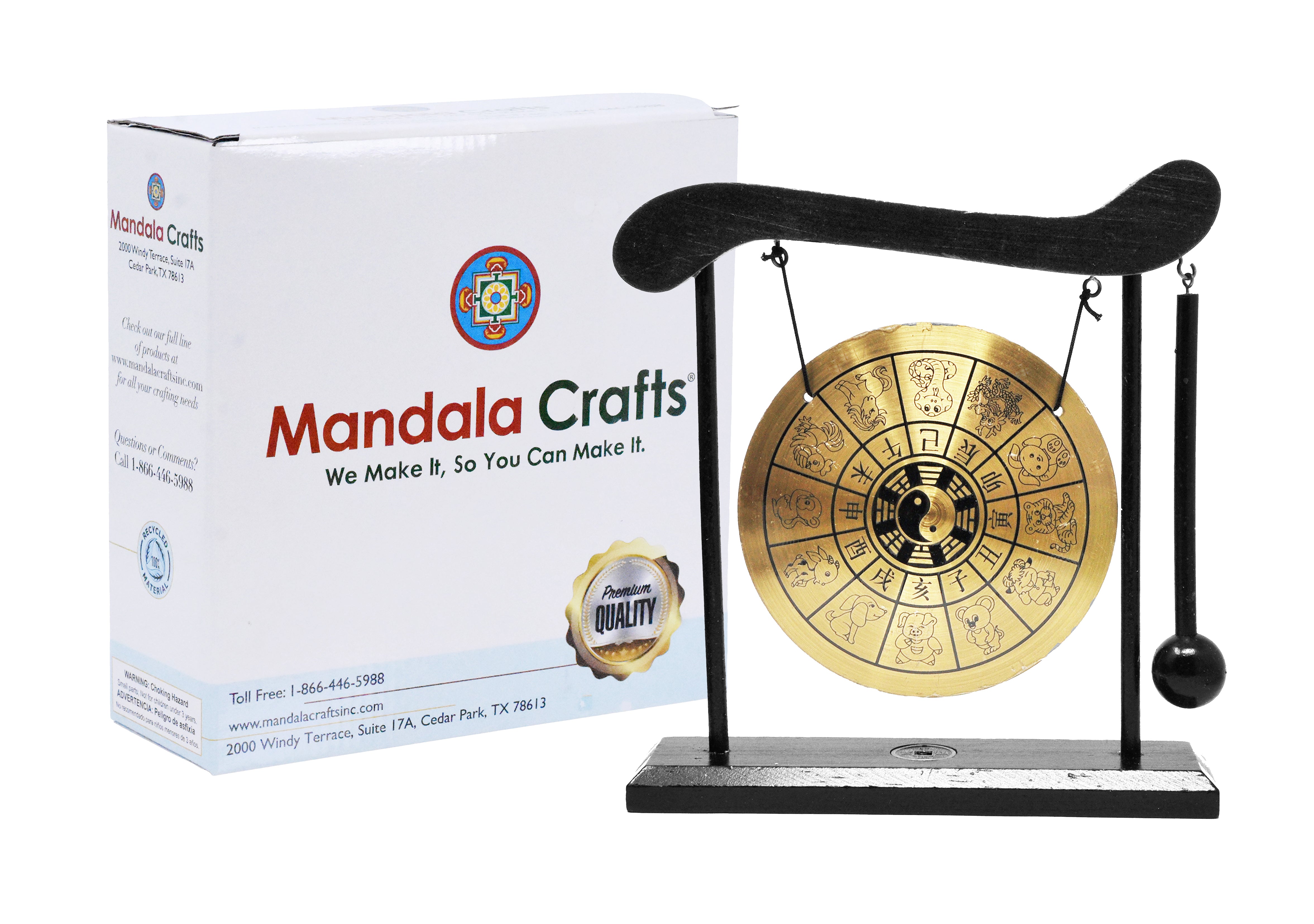 Mandala Crafts Chinese Gong - Mini Gong with Stand - Zen Art Brass Feng Shui Desktop Gong with Stand Asian Gong Bell for Home Decoration Chinese Zodiac Signs