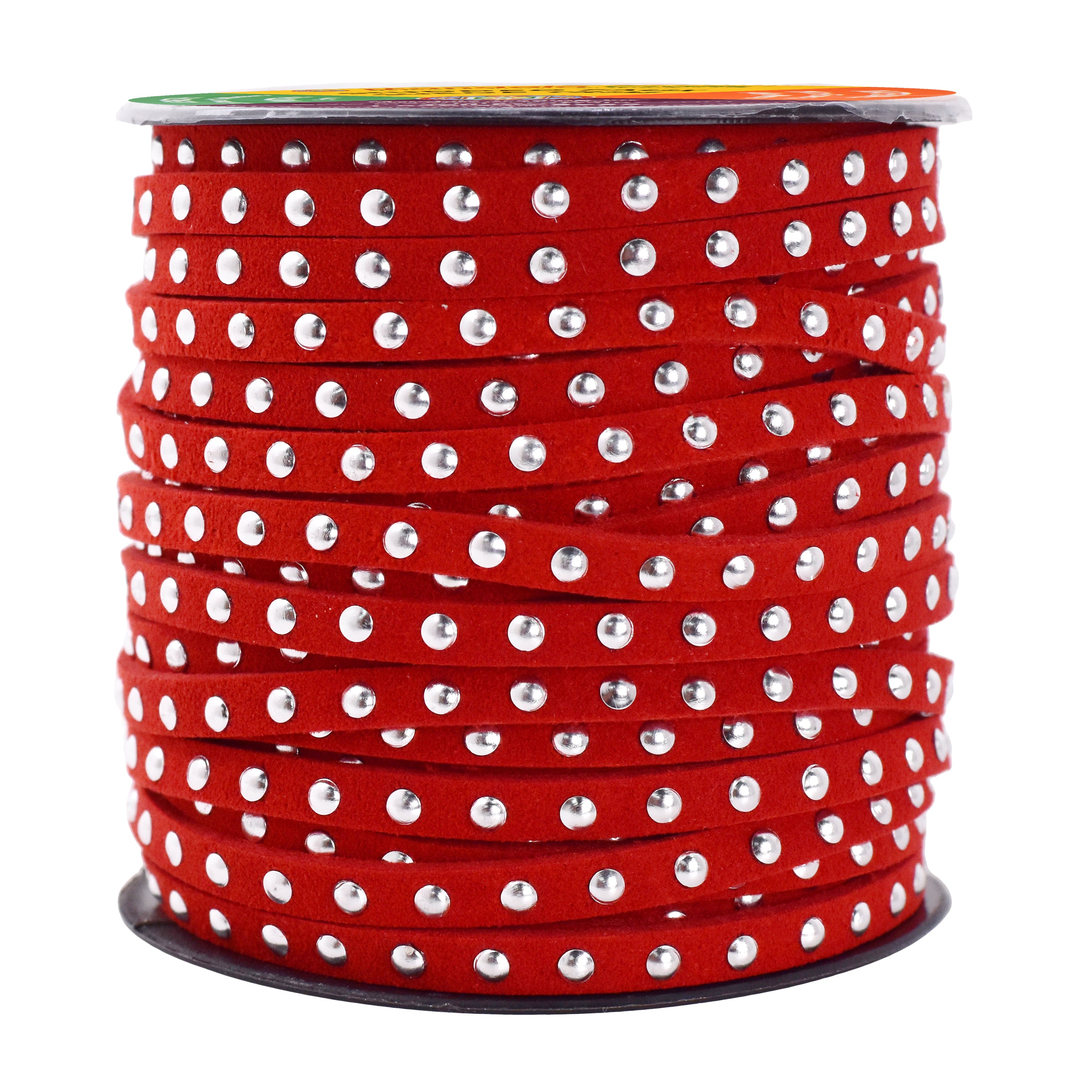 5mm Studded Faux Suede Cord Rope for Jewelry Making - 20 Yards Faux Leather Ribbon - Flat Micro Fiber Leather String Faux Leather Lace with Rivets