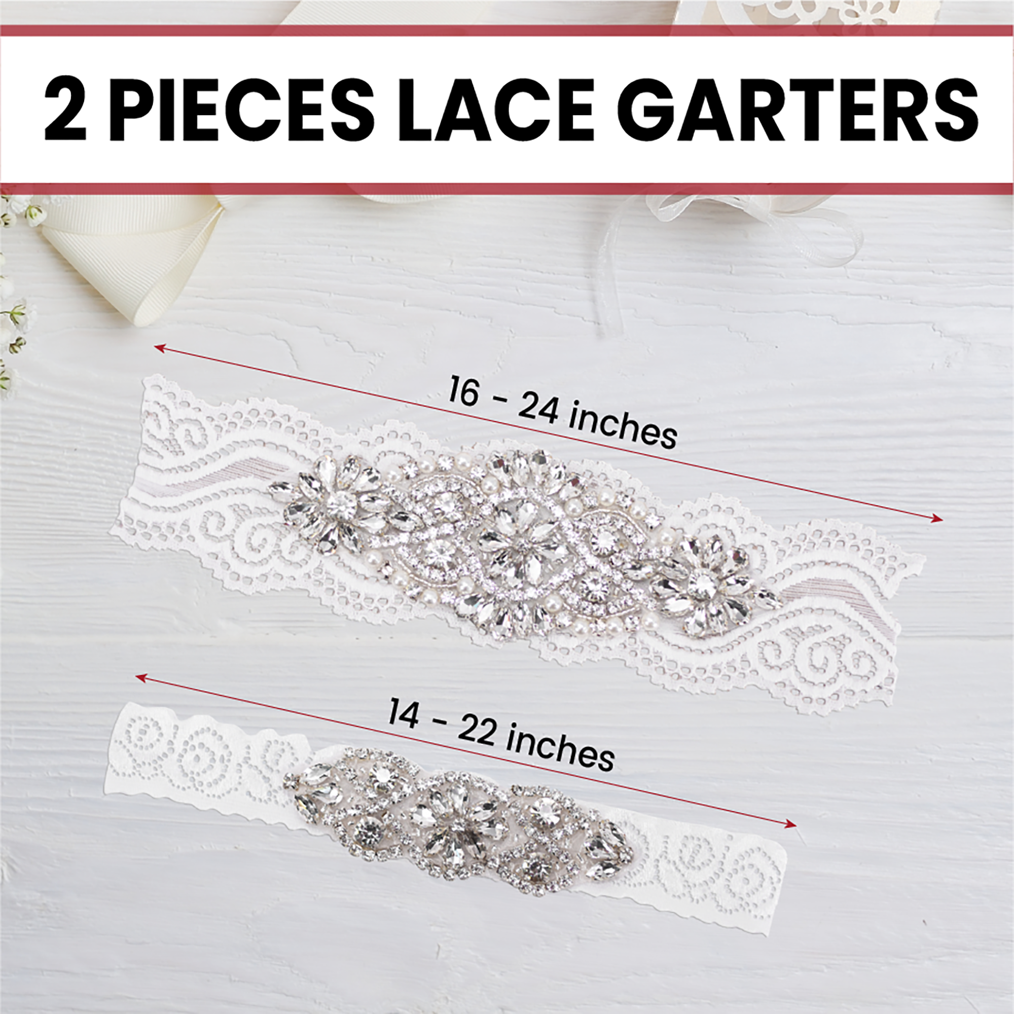 2 Pieces Wedding Garters for Bride - Rhinestone Wedding Garter Belt Set with Pearls