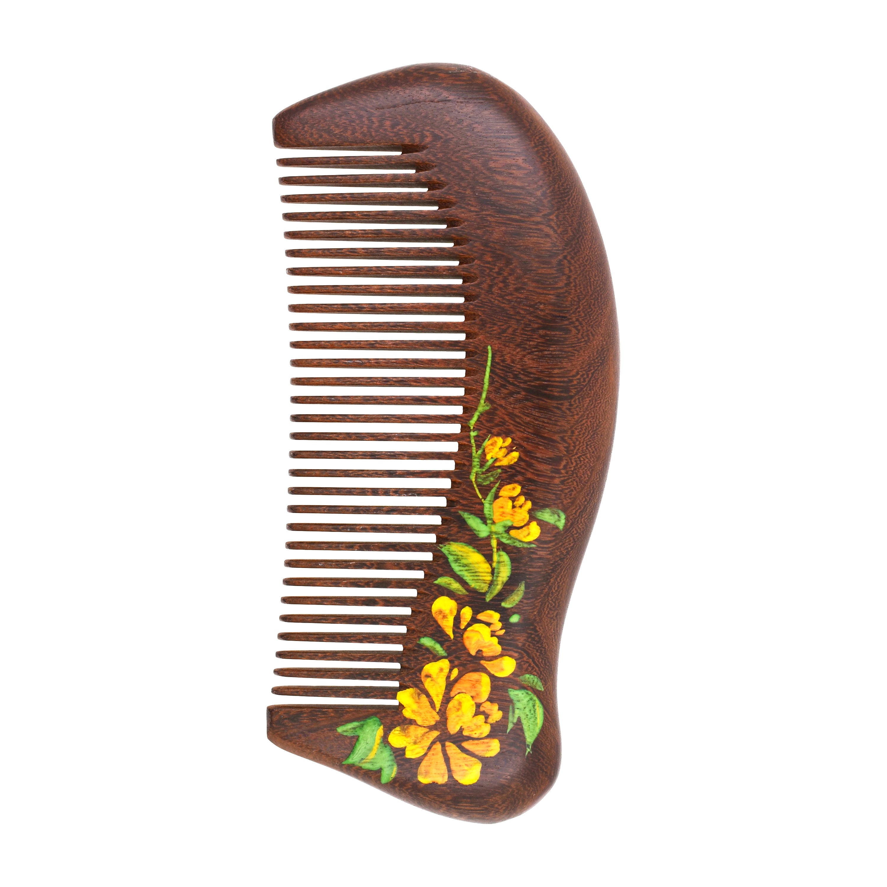 Mandala Crafts Wooden Comb - Yellow Flower Rosewood Anti-Static Wood Comb - Wooden Wide Tooth Hair Comb for Men Women Straight Curly Hair Detangling Beard