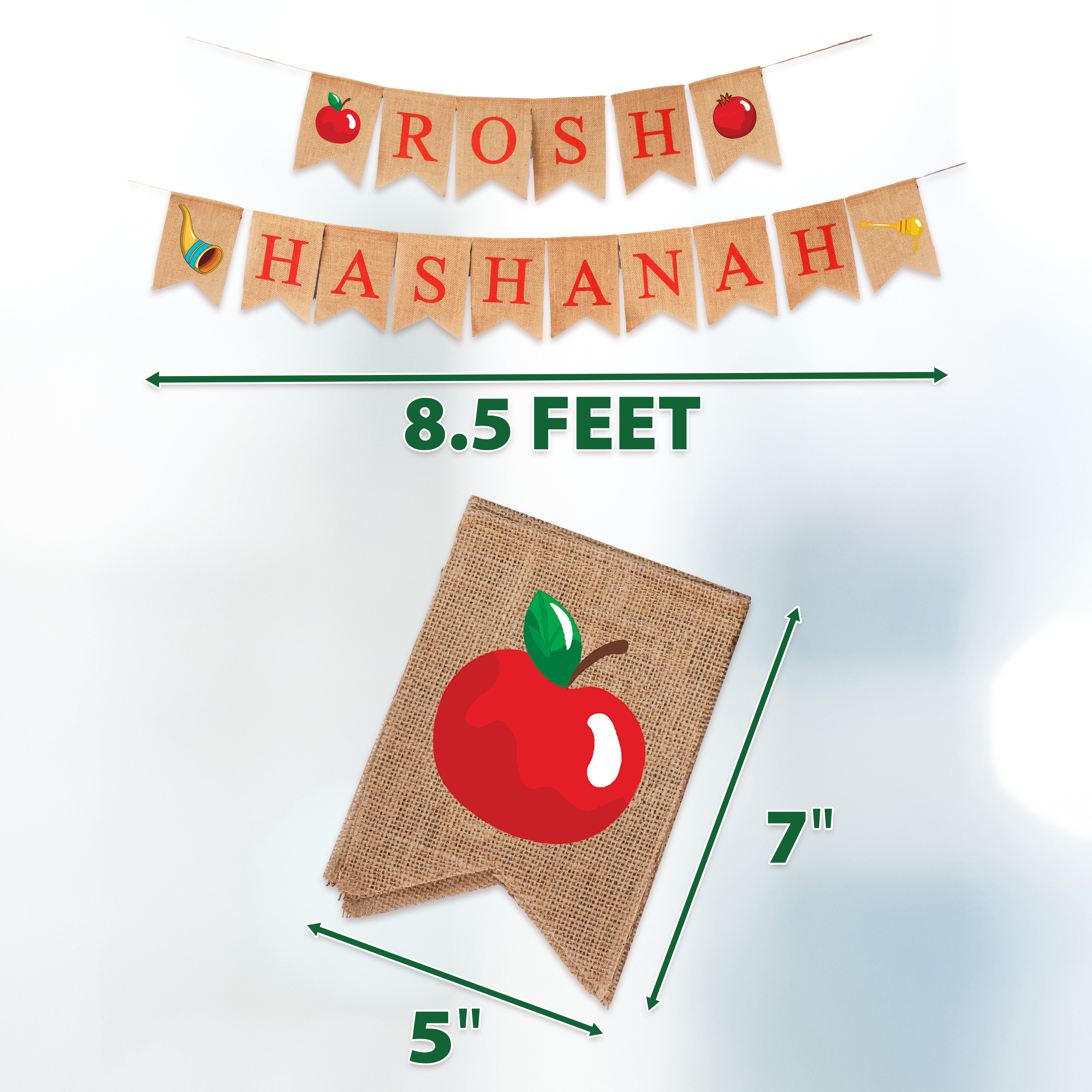 Mandala Crafts Burlap Rosh Hashanah Banner for Rosh Hashanah Decorations - Yom Teruah Shana Tova Garland High Holy Days Jewish New Year Decor