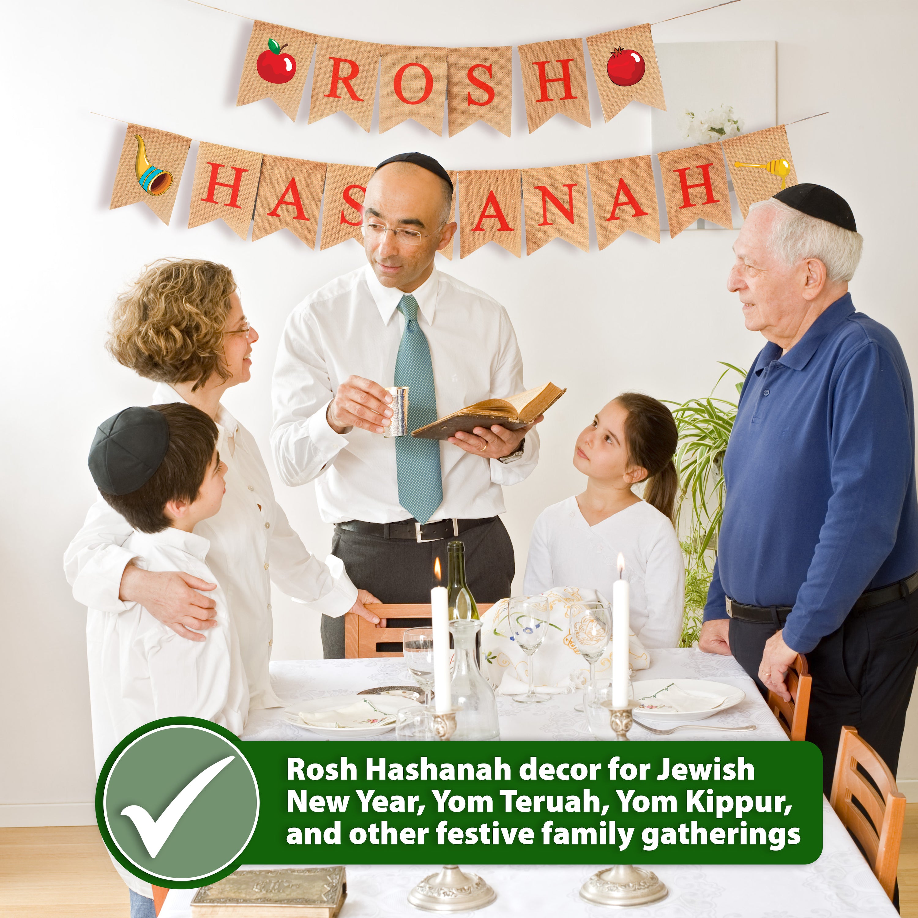 Mandala Crafts Burlap Rosh Hashanah Banner for Rosh Hashanah Decorations - Yom Teruah Shana Tova Garland High Holy Days Jewish New Year Decor