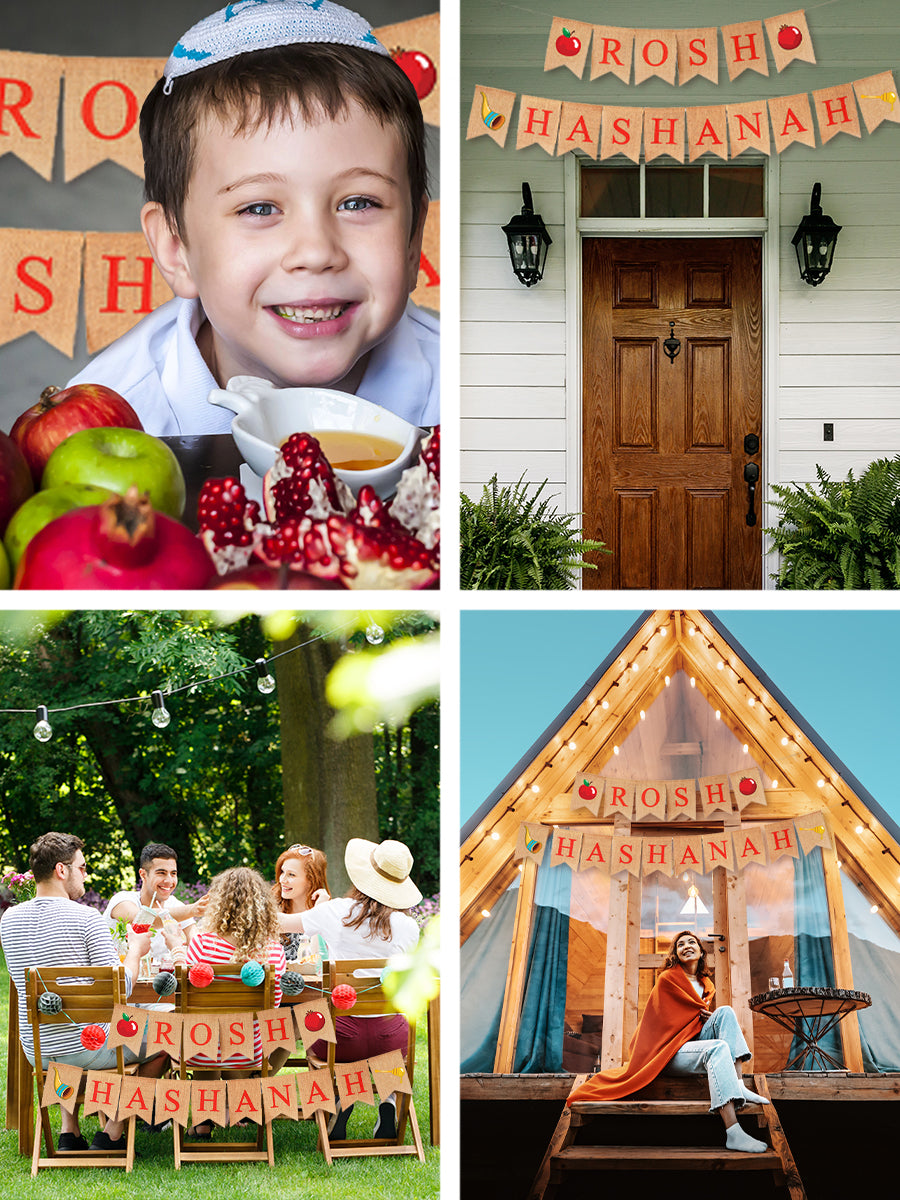 Mandala Crafts Burlap Rosh Hashanah Banner for Rosh Hashanah Decorations - Yom Teruah Shana Tova Garland High Holy Days Jewish New Year Decor