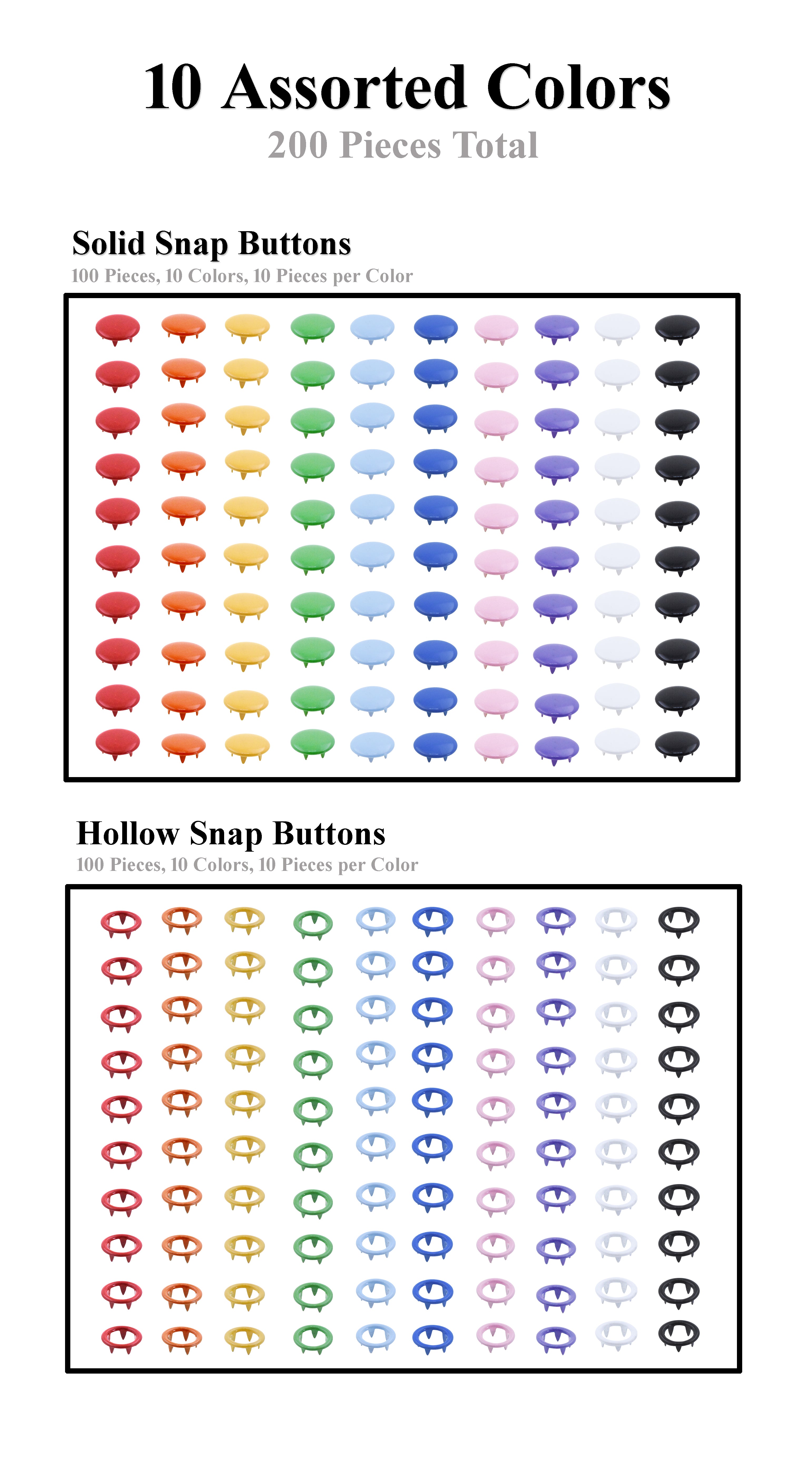 Mandala Crafts Metal Snap Button Kit - Snap on Buttons with Snap Fastener Tool for Sewing Clothing Leather Crafting 10 Assorted Colors 9.5mm 0.37 Inch