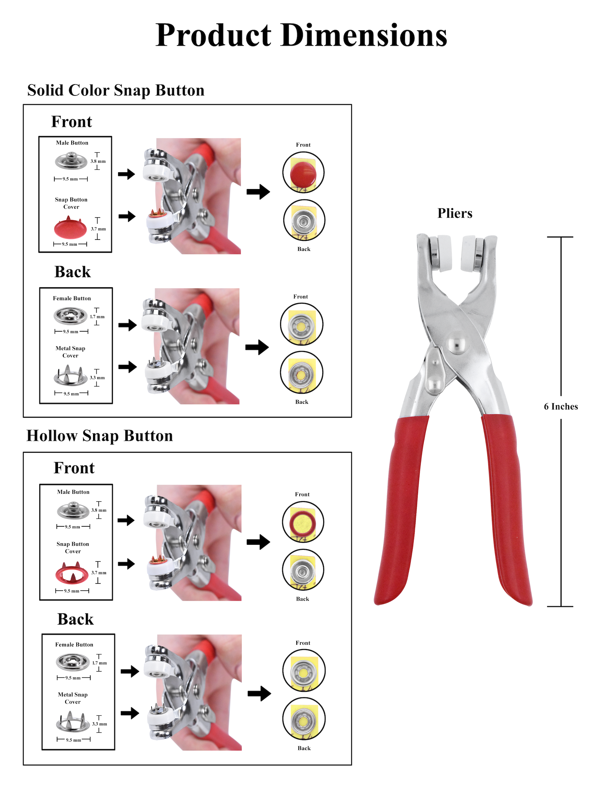 Mandala Crafts Metal Snap Button Kit - Snap on Buttons with Snap Fastener Tool for Sewing Clothing Leather Crafting 10 Assorted Colors 9.5mm 0.37 Inch